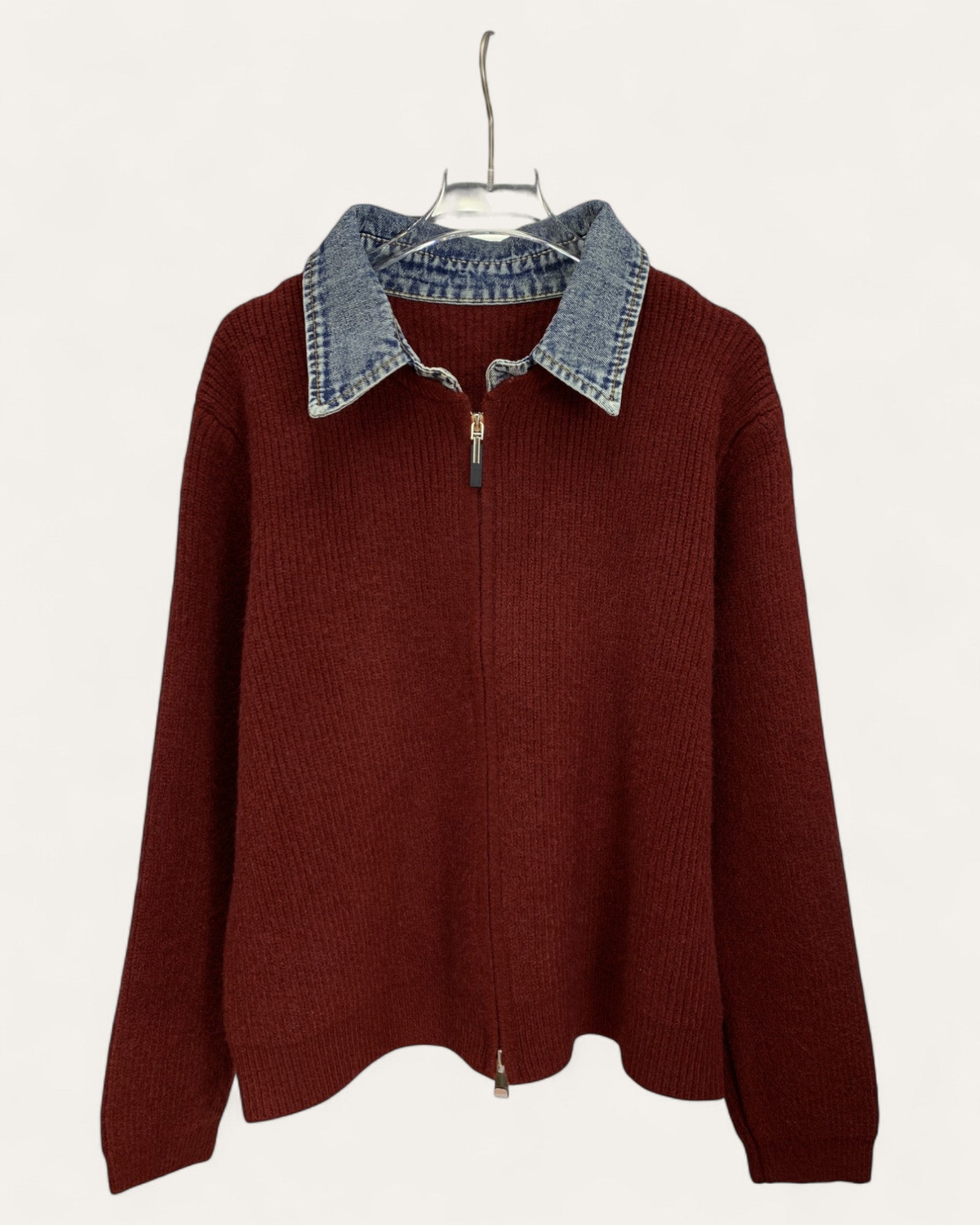 Corduroy Zip-Up Jacket with Contrast Collar