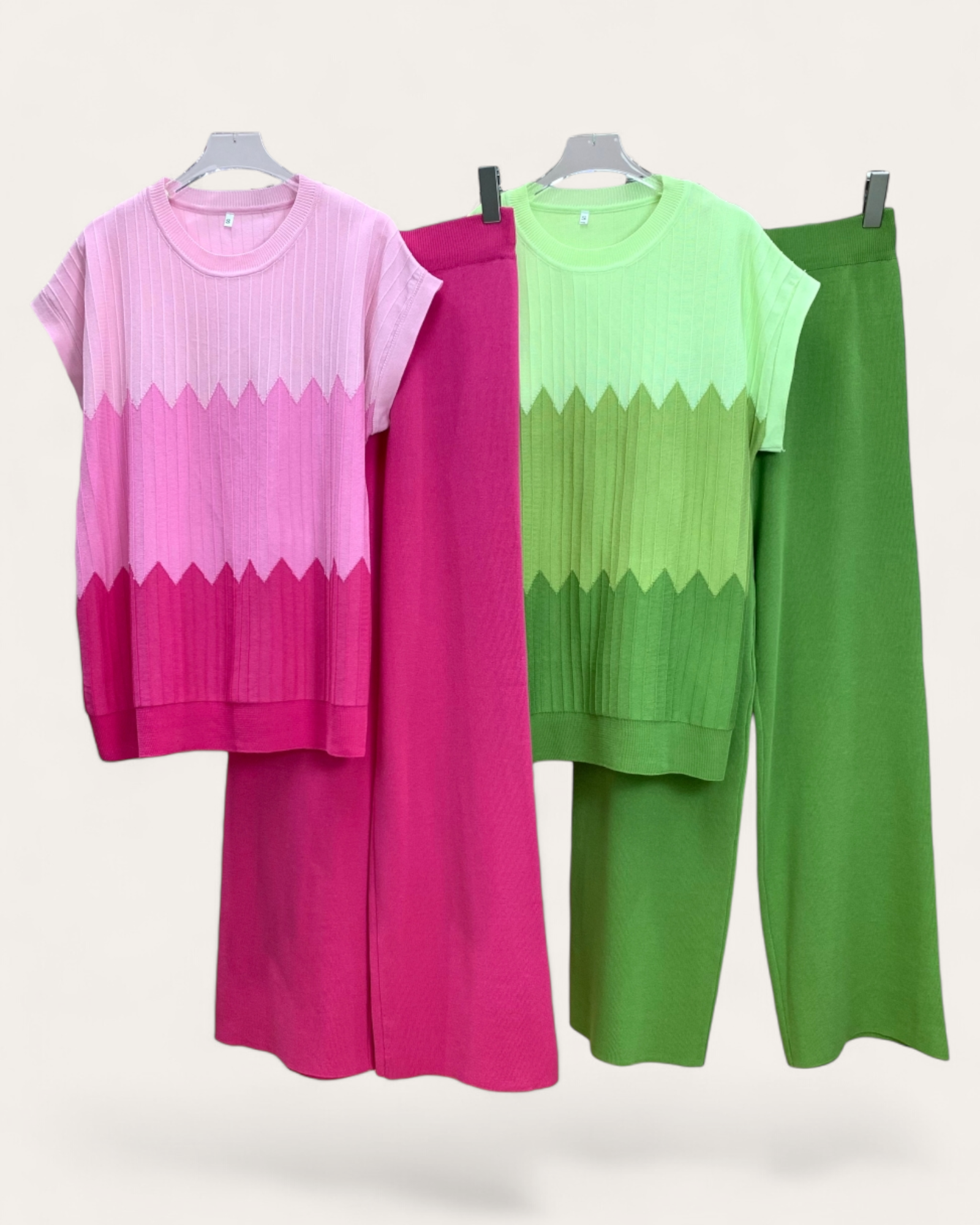 Zigzag Knit Top & Wide Leg Pants Set