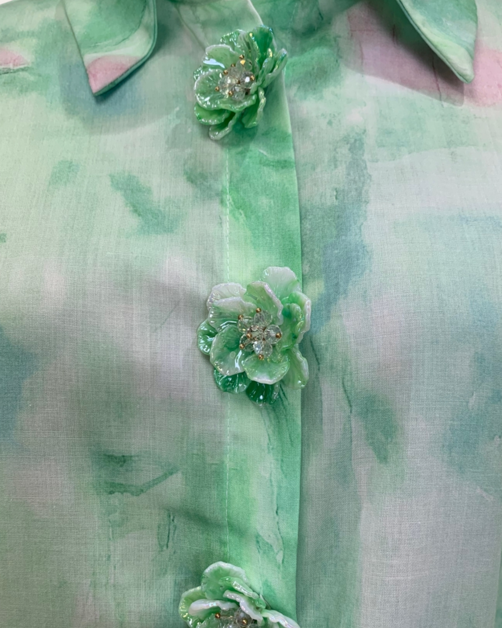 Watercolor Green Button-Down Shirt Dress