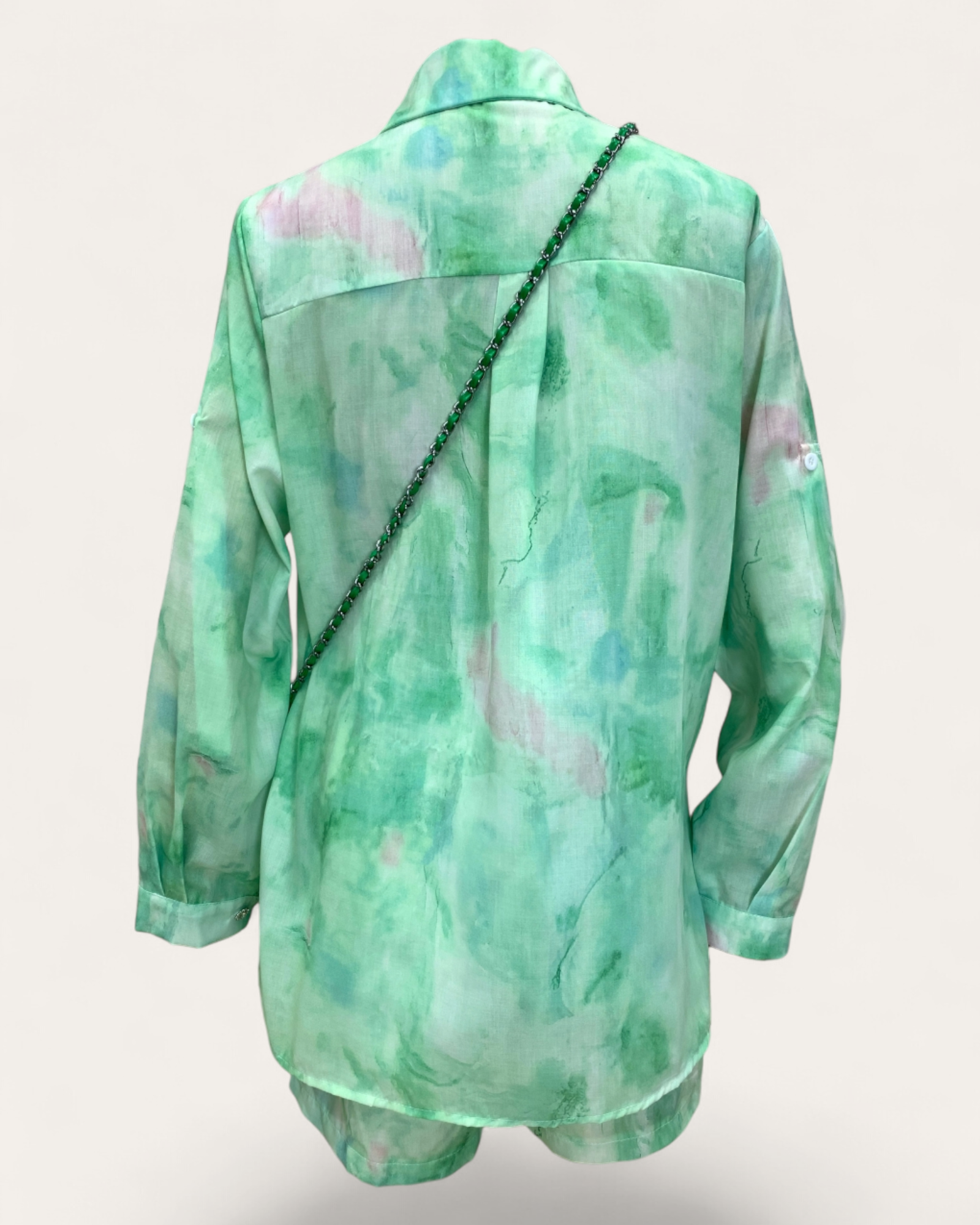 Watercolor Green Button-Down Shirt Dress