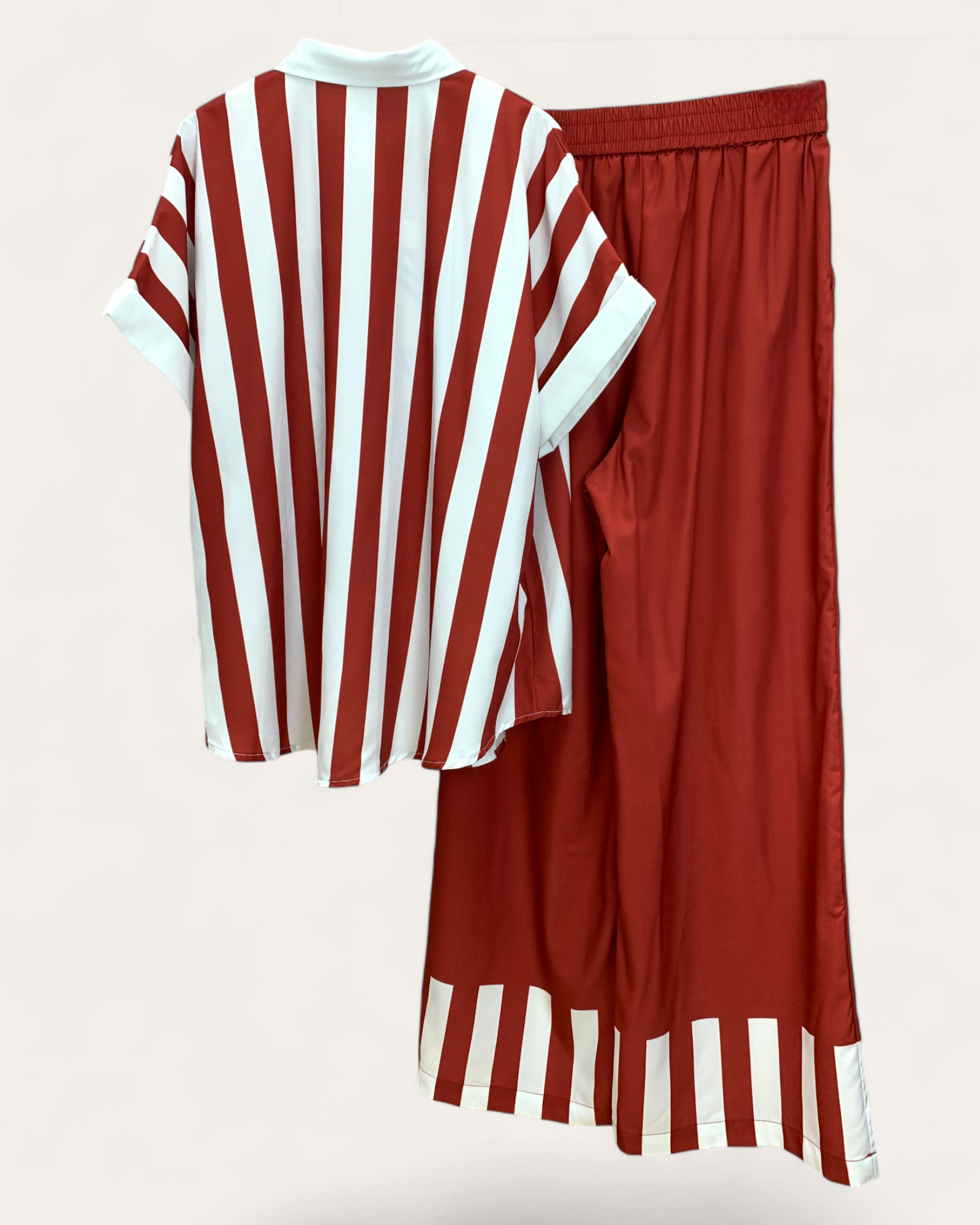 Striped Red & White Shirt and Pant Set with Fish Print