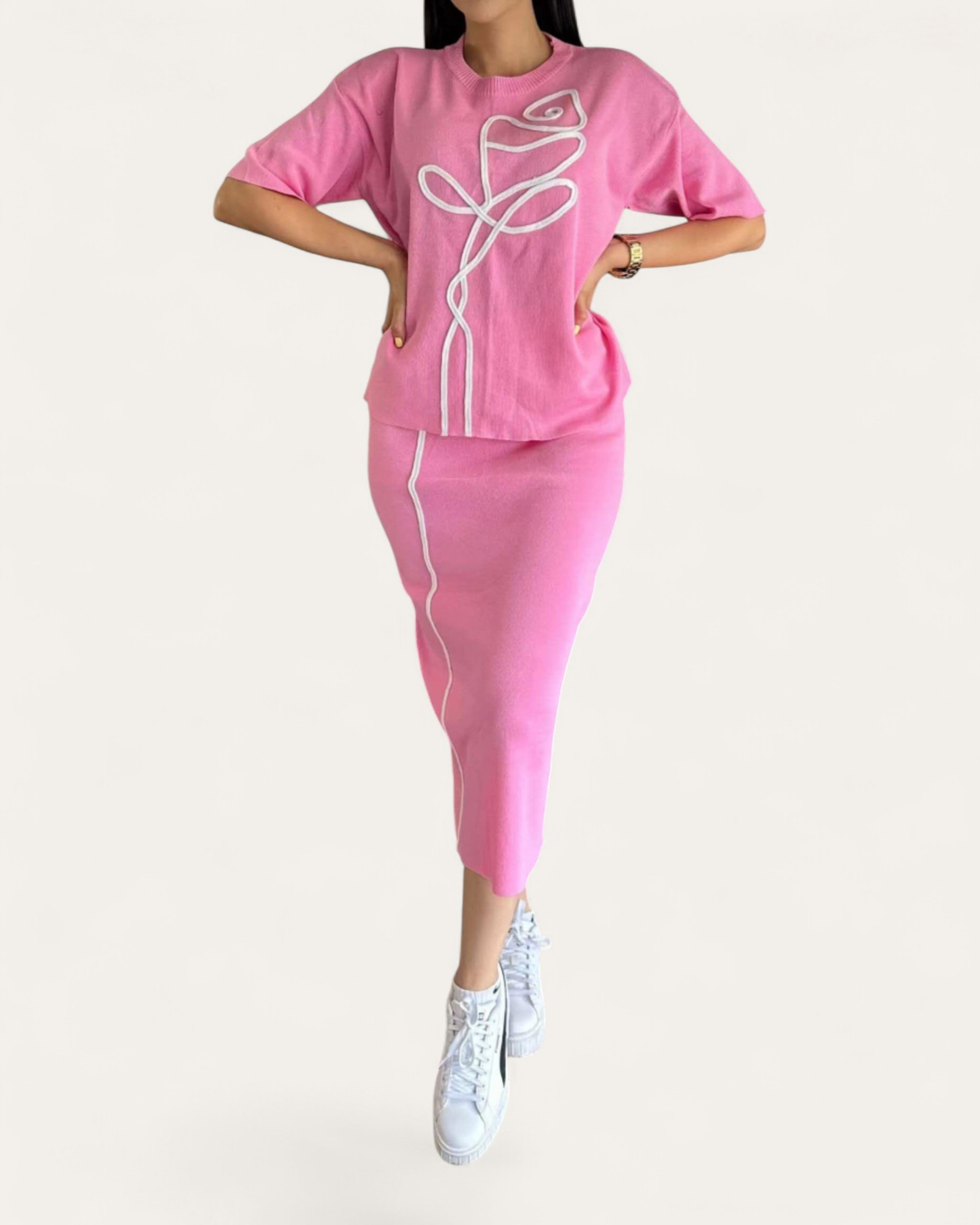 Floral Appliqué Knit Two-Piece Set