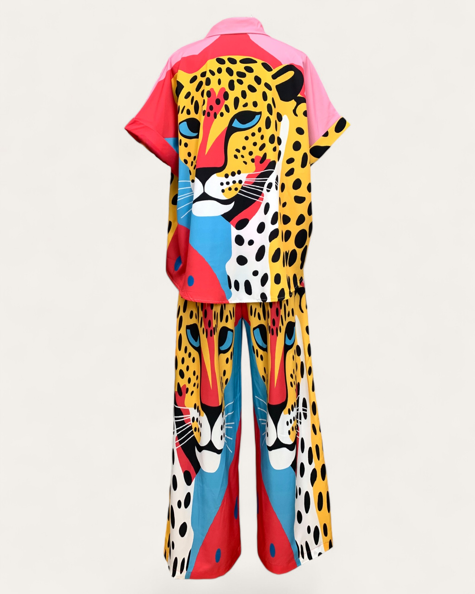 Bold Leopard Print Two-Piece Shirt and Pants Set