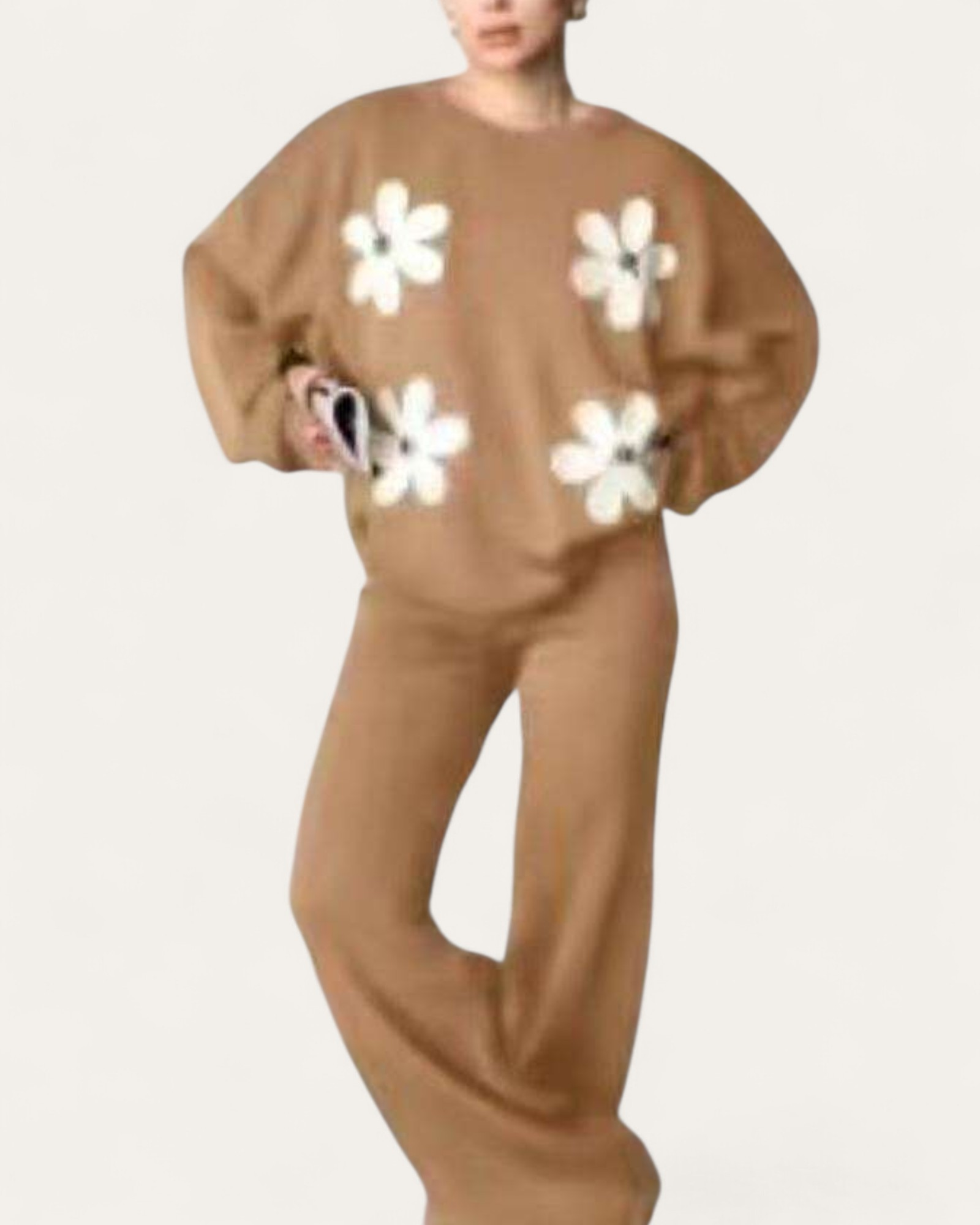 Daisy Motif Knit Two-Piece Sweater and Pants Set