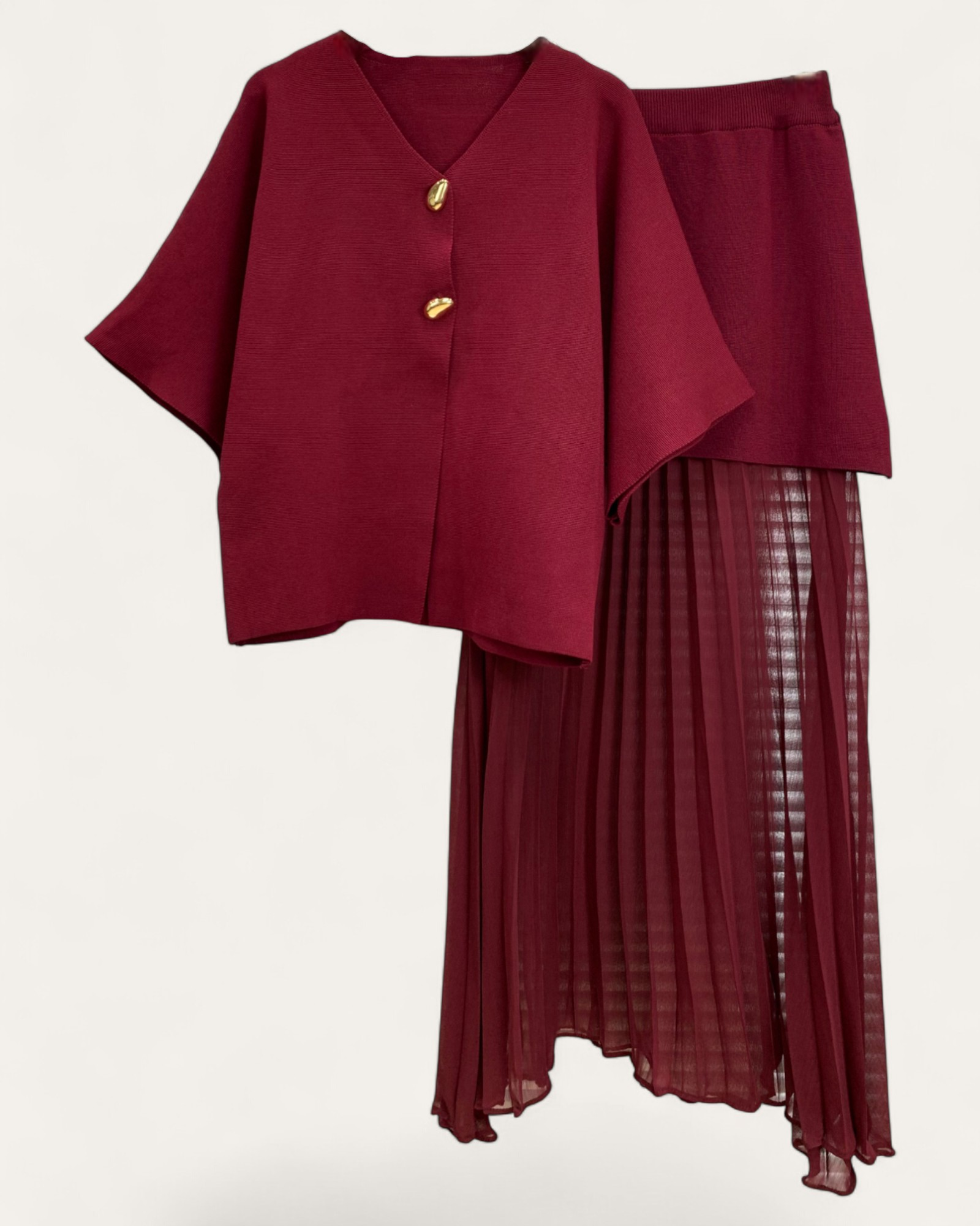 Two-Piece Knit Sets with Pleated Maxi Skirt