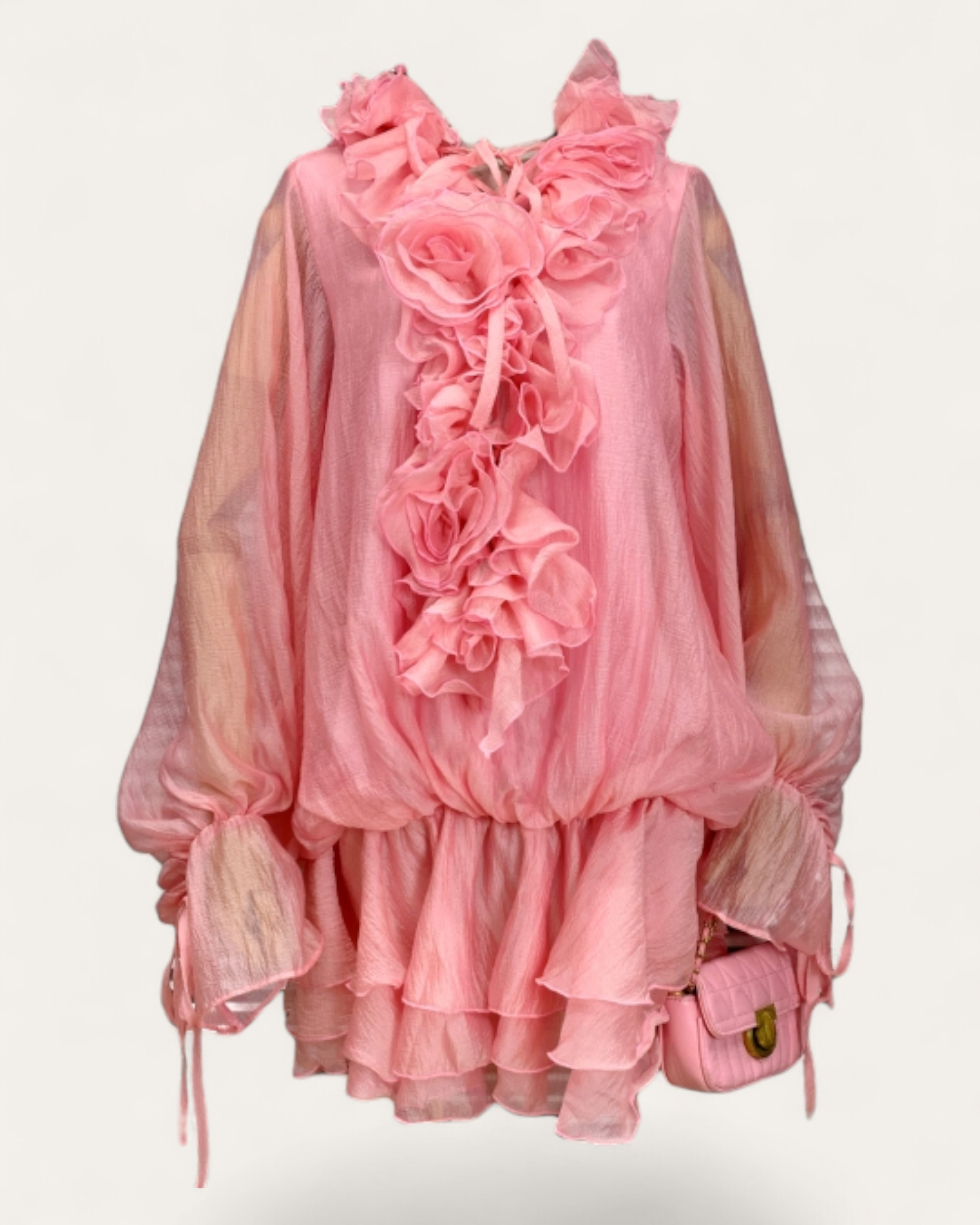 Ruffled Layered Hem Mini Dress with Floral Accent