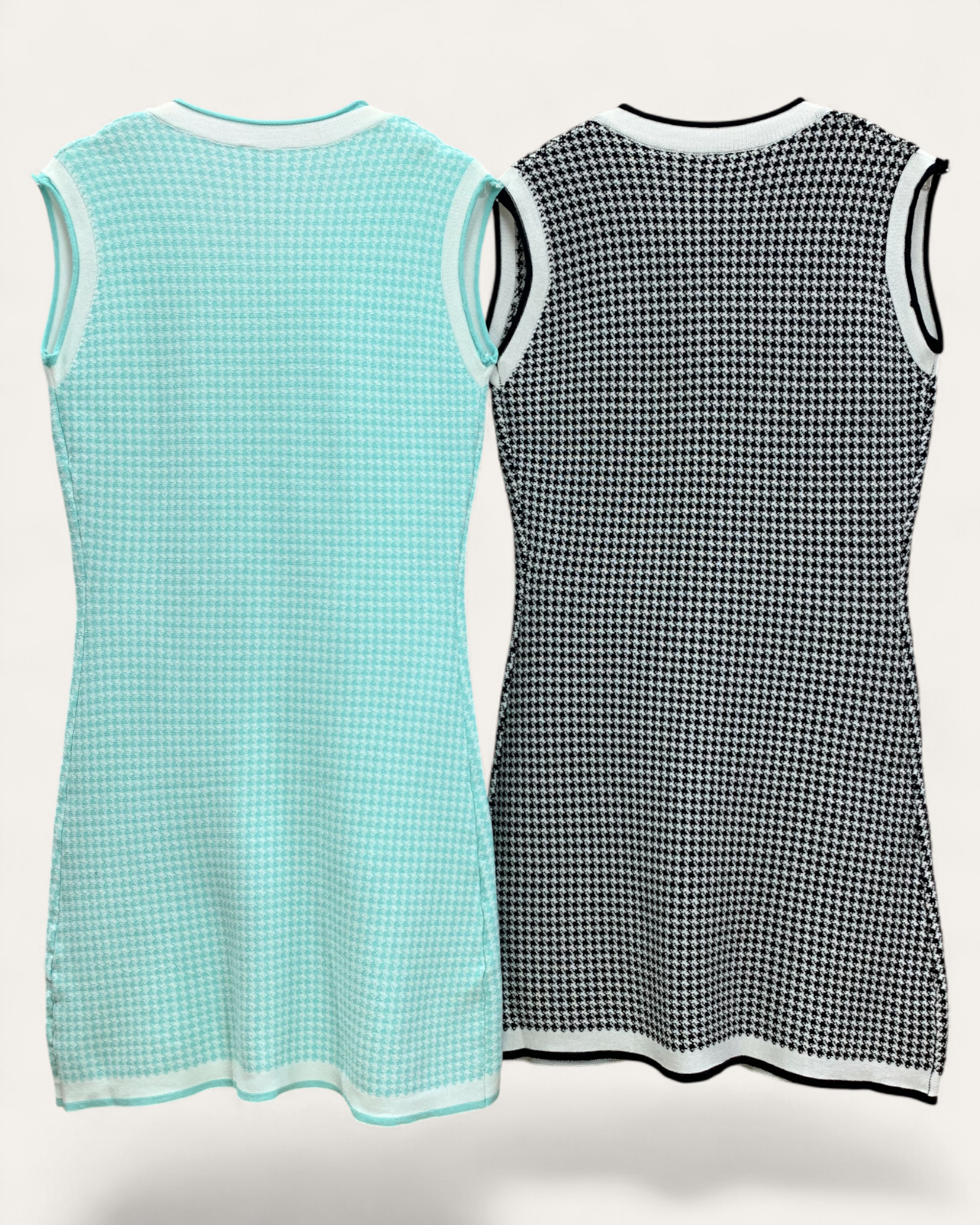 Houndstooth Sleeveless Knit Dress with Button Detail
