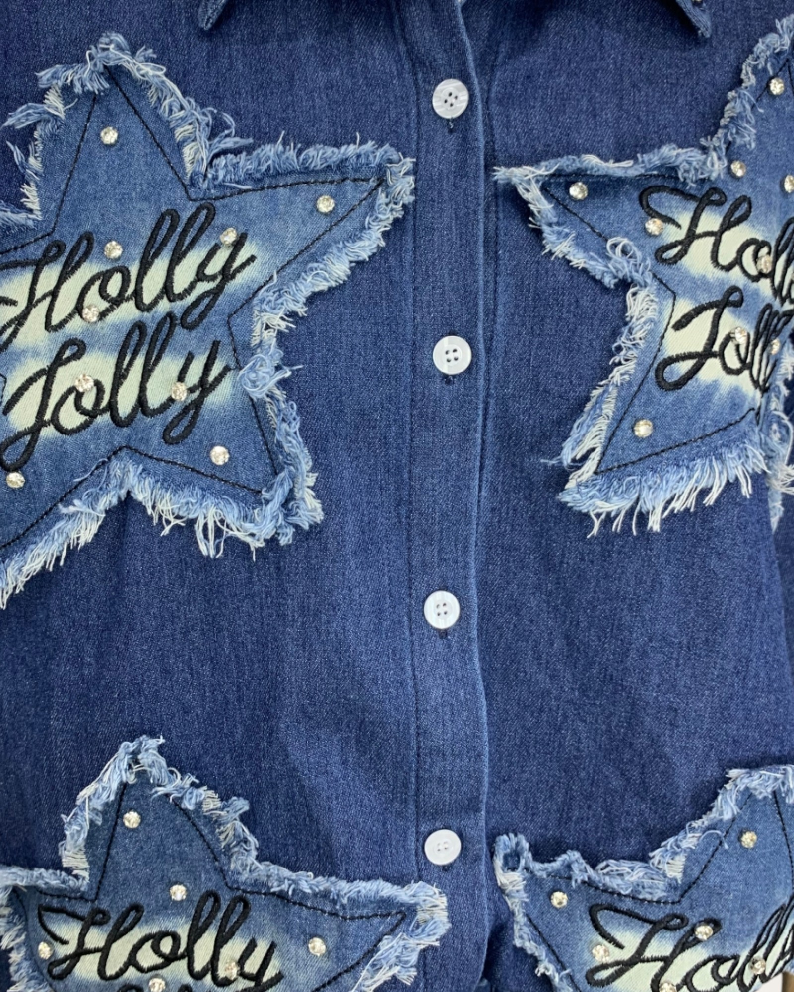 Star Patchwork Denim Shirt & Shorts Set