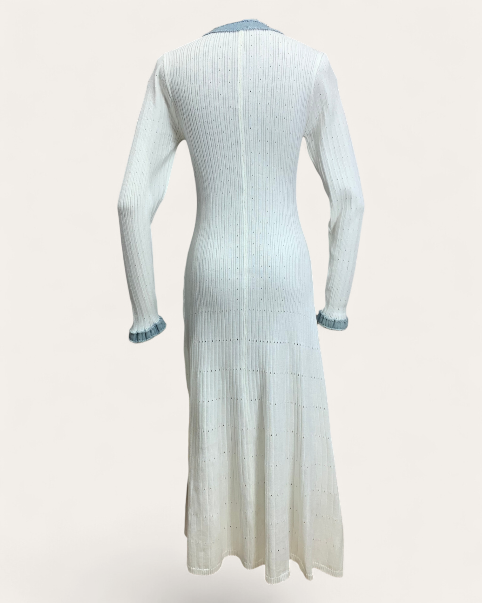 Contrast Denim Trim Ribbed Knit Maxi Dress