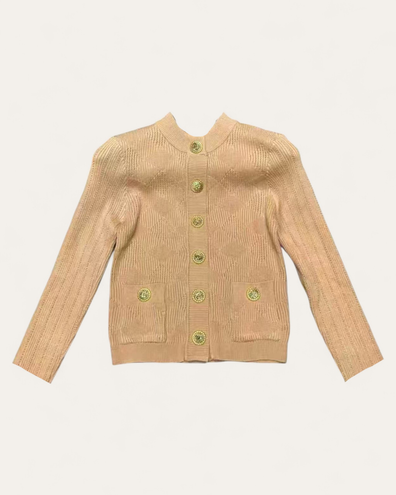 Gold Button Ribbed Knit Cardigans