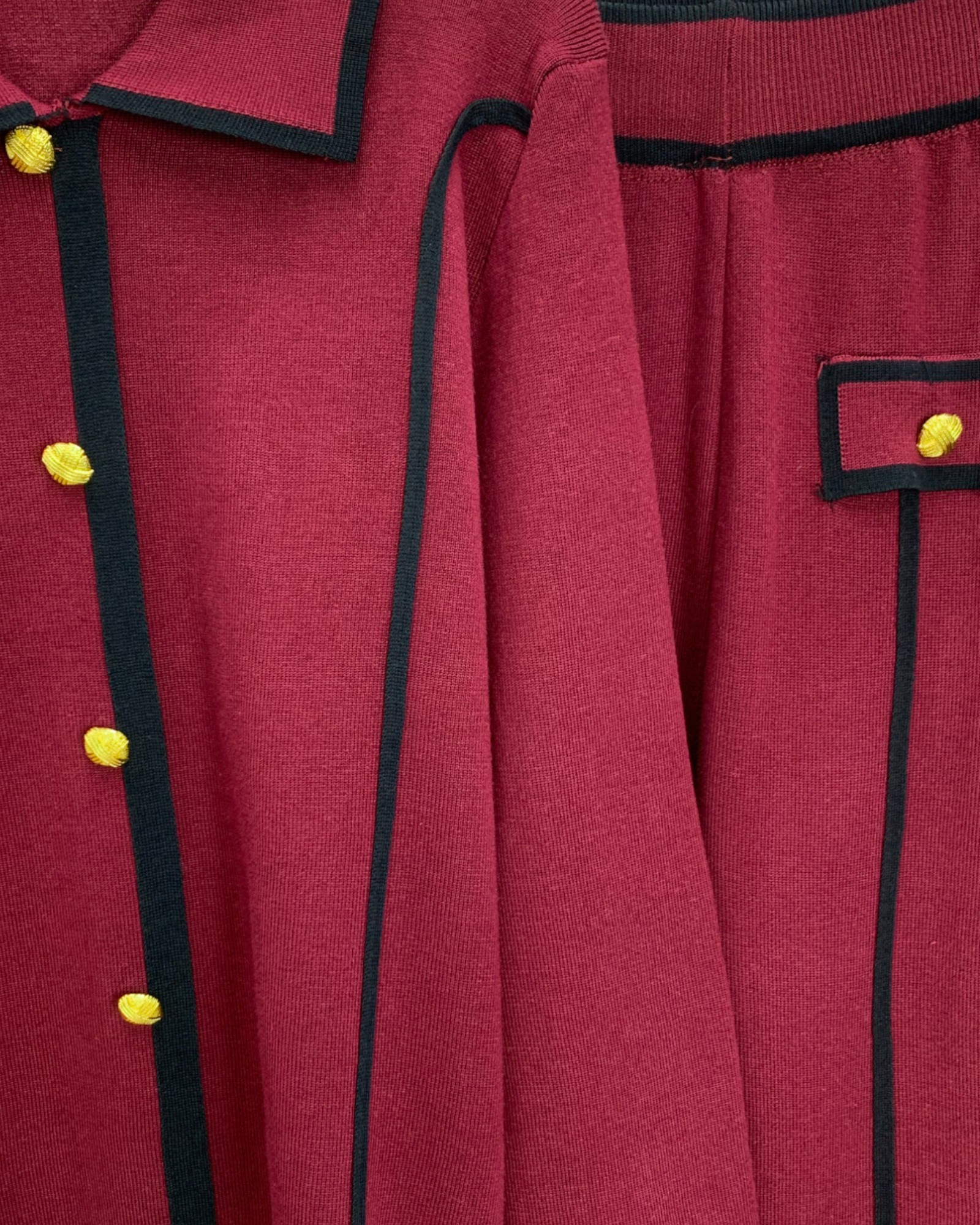 Tailored Burgundy Knit Lounge Sets with Contrast Trim