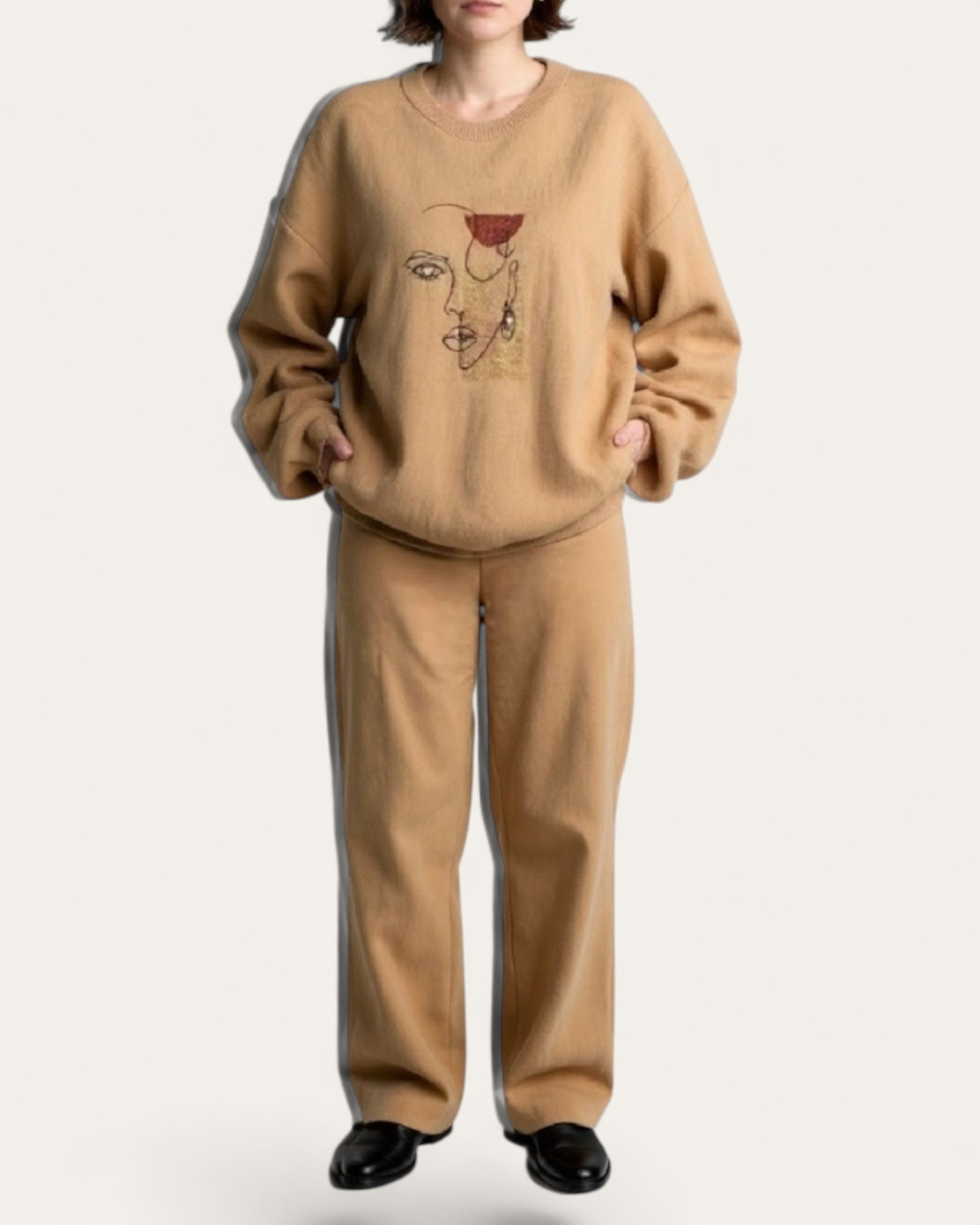 Abstract Face Embroidered Knit Sets