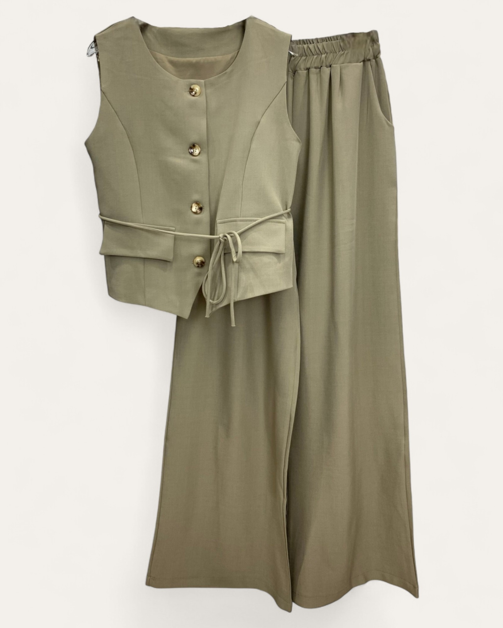 Sleeveless Buttoned Wide-Leg Pants Set