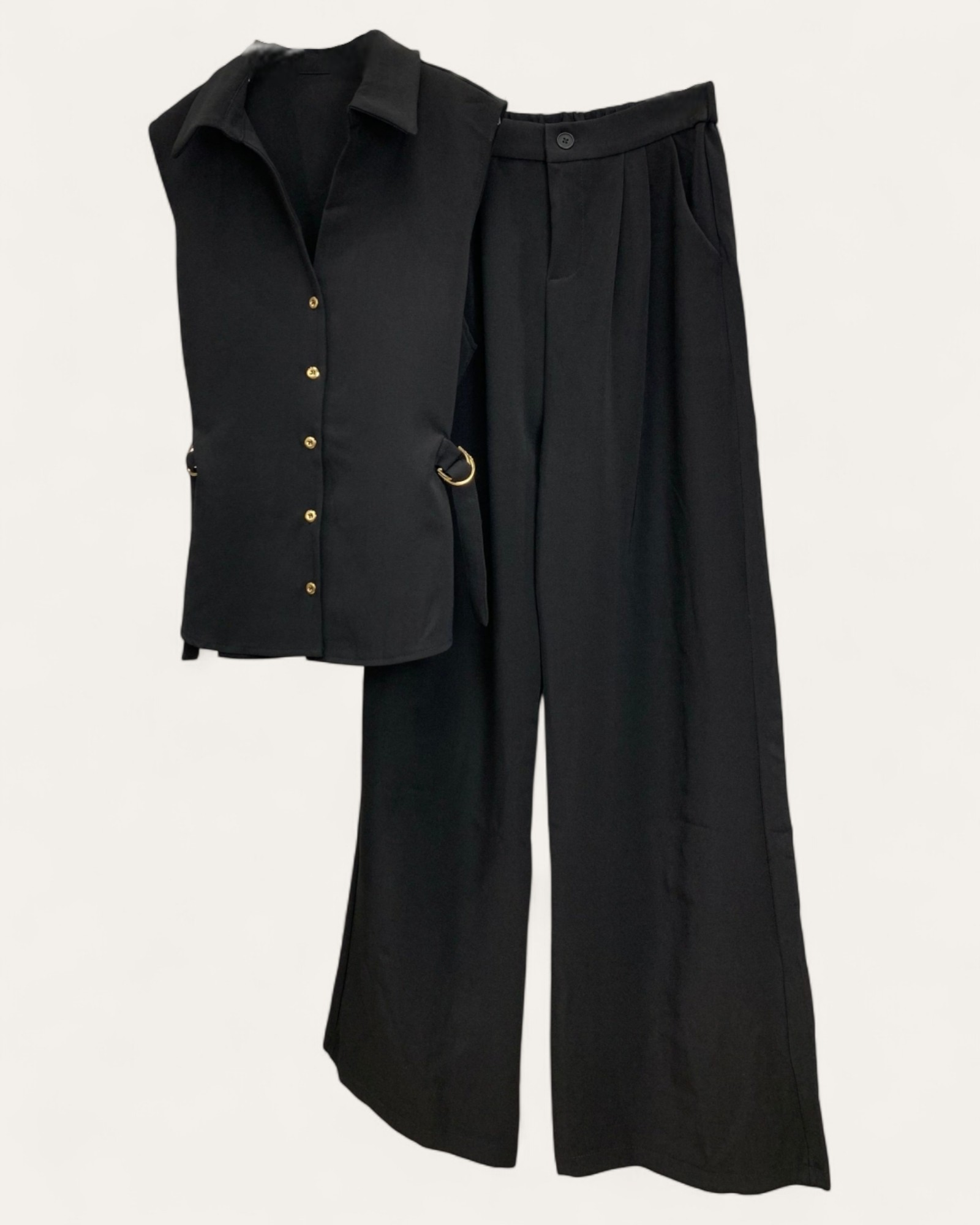 Minimalist Sleeveless Shirt & Wide-Leg Pants Set