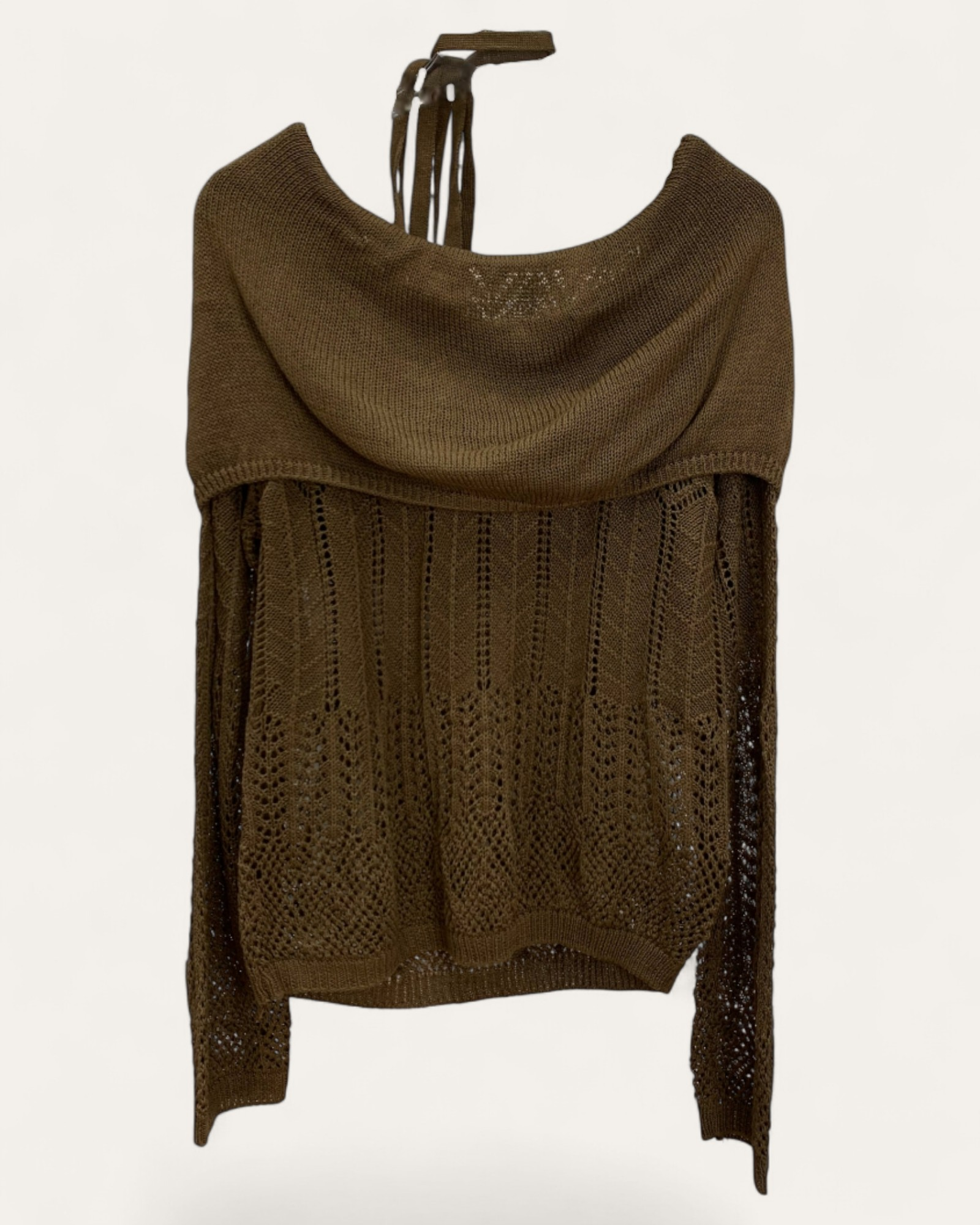 Off-Shoulder Crochet Knit Top with Strap Detail