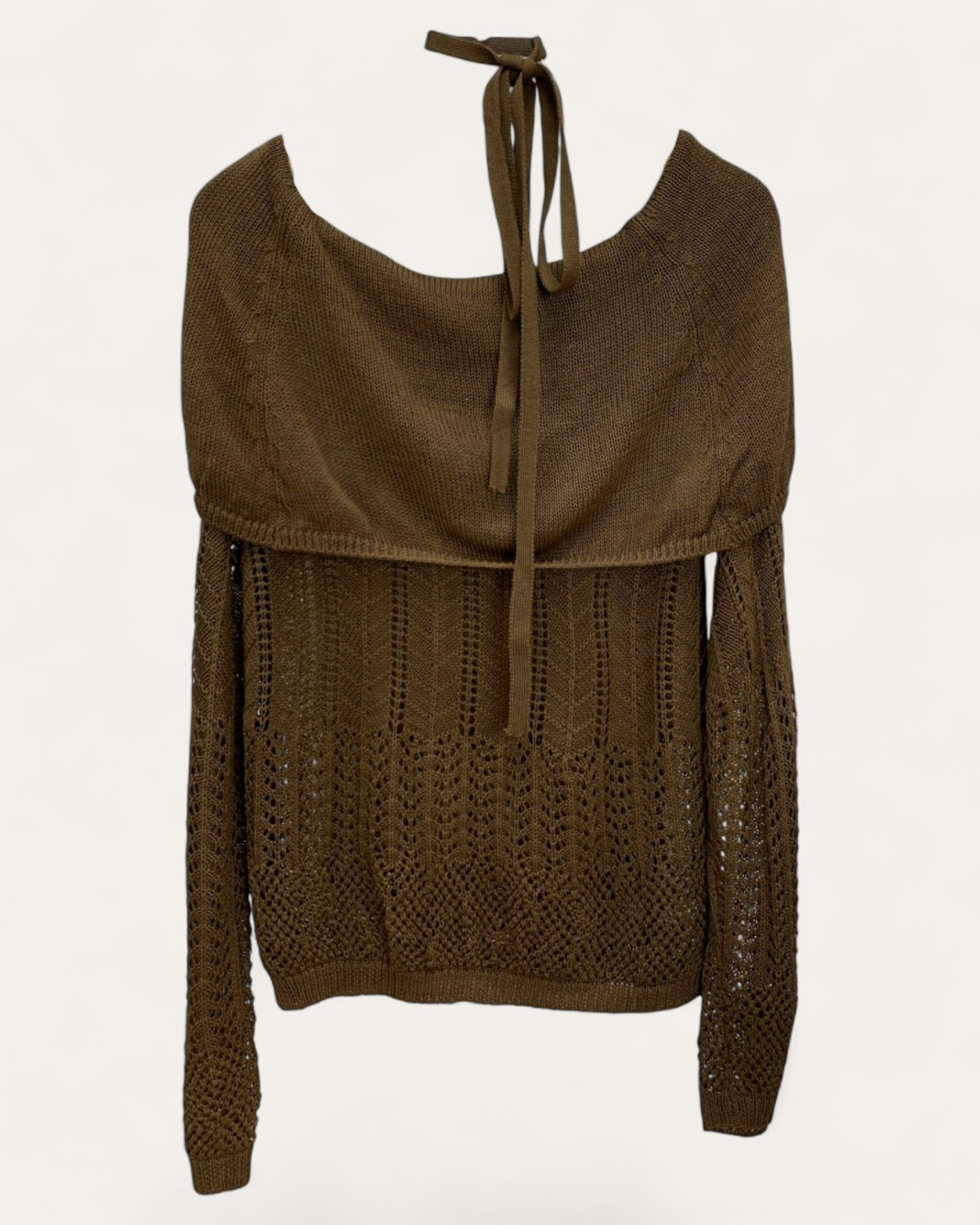 Off-Shoulder Crochet Knit Top with Strap Detail