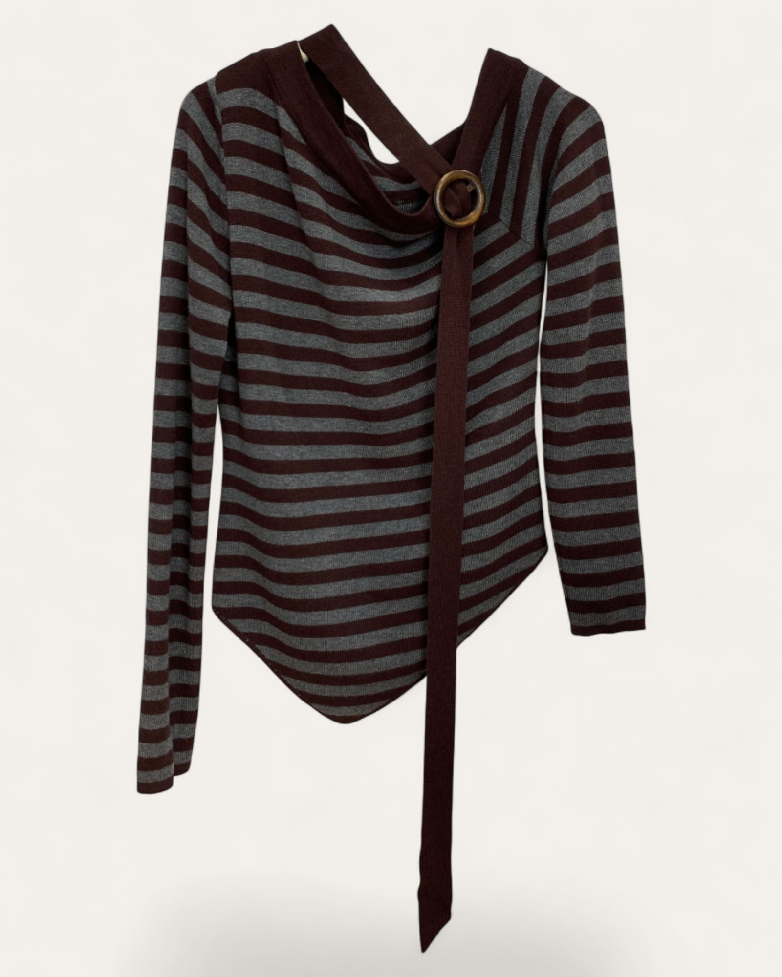 Asymmetric Striped Knit Top with Ring Strap