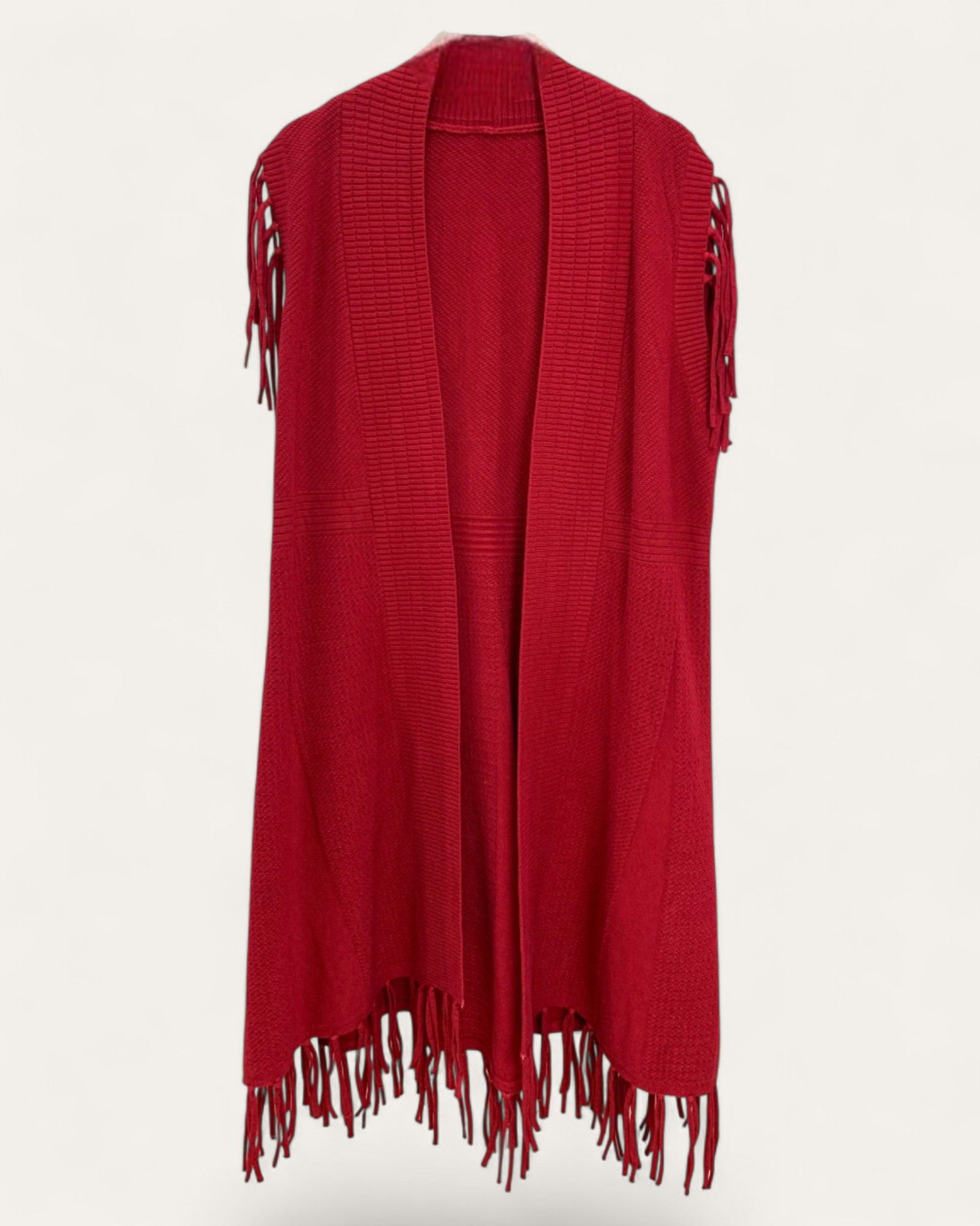 Fringe Hem Open Front Vest Coat