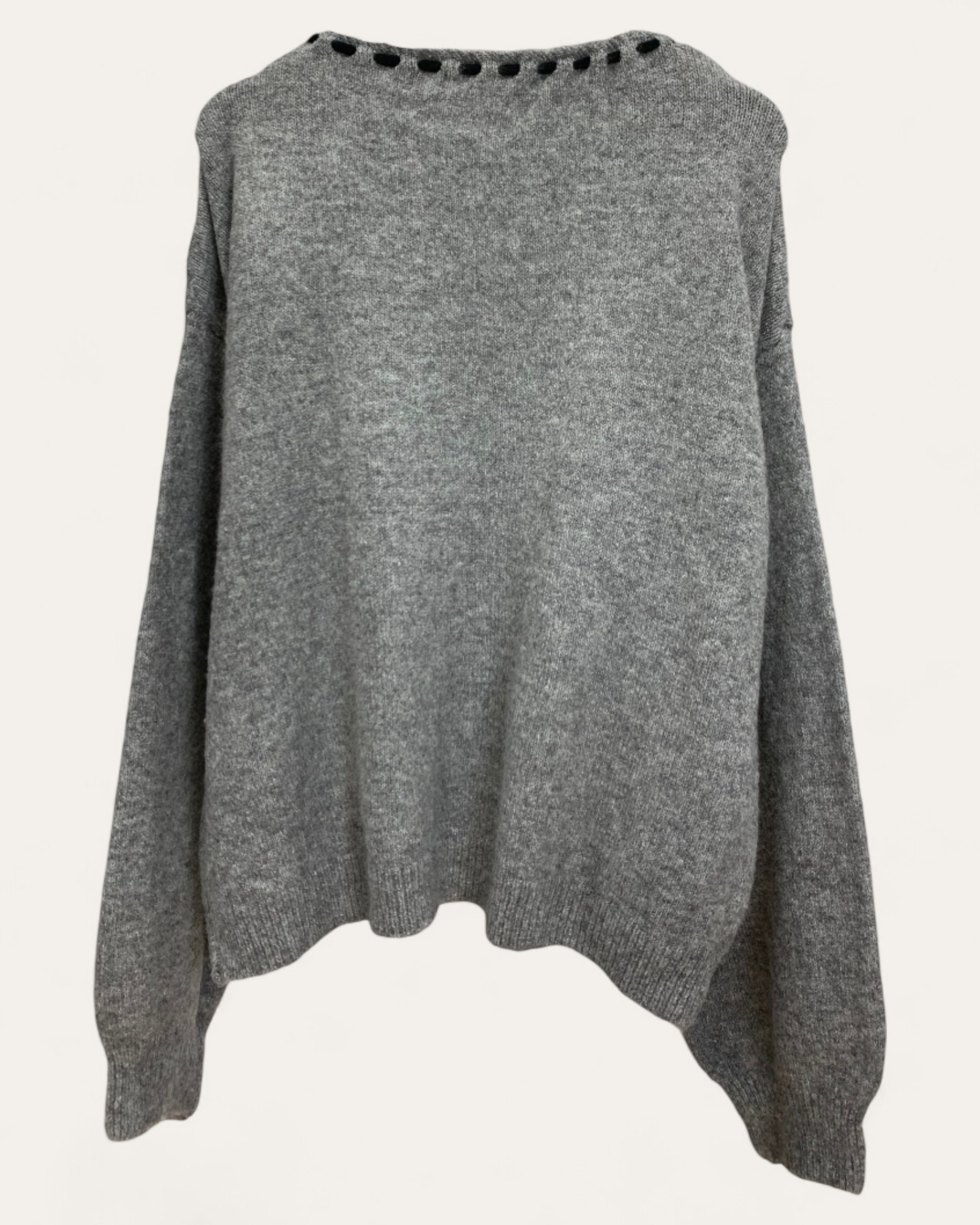 Off-Shoulder Relaxed Knit Sweater with Trim Detail