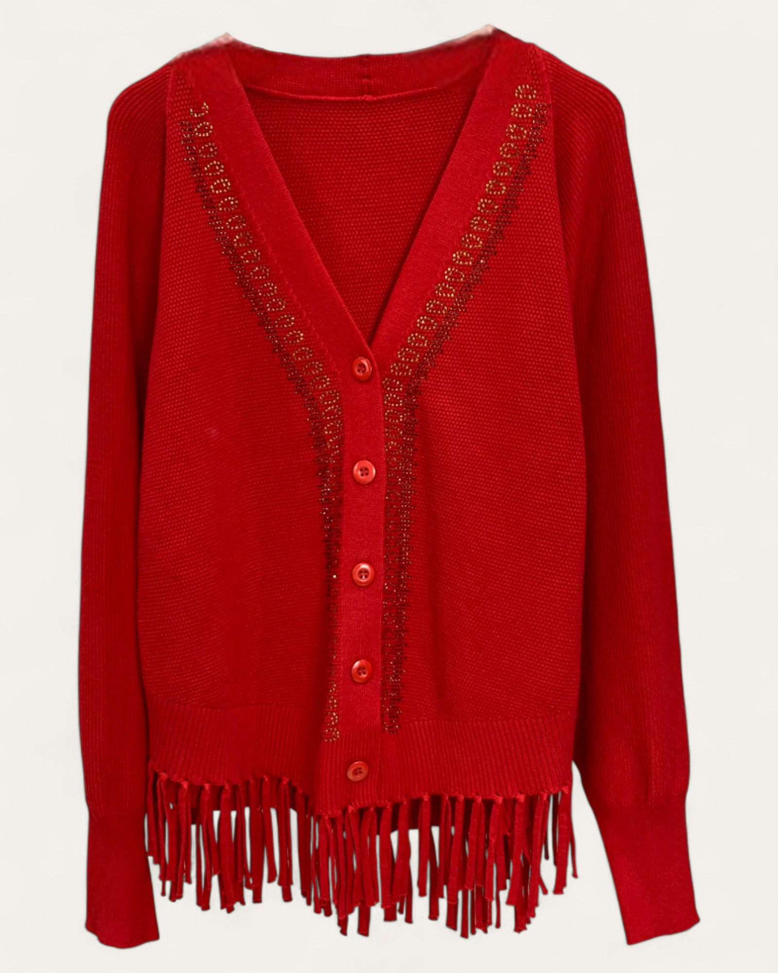 V-Neck Fringe Hem Knit Cardigan