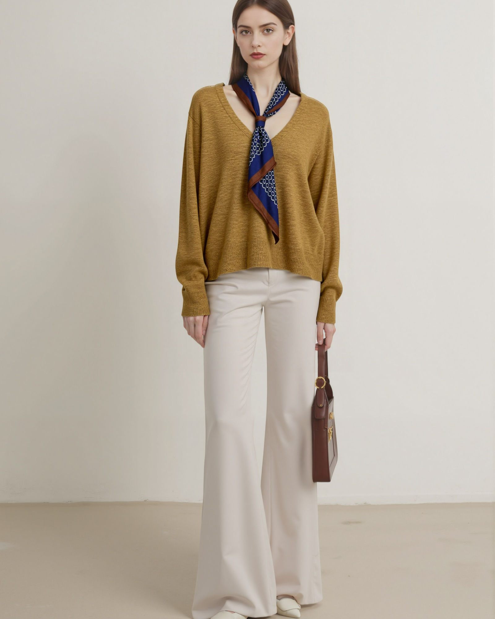 Scarf-Detail Knit Sweater