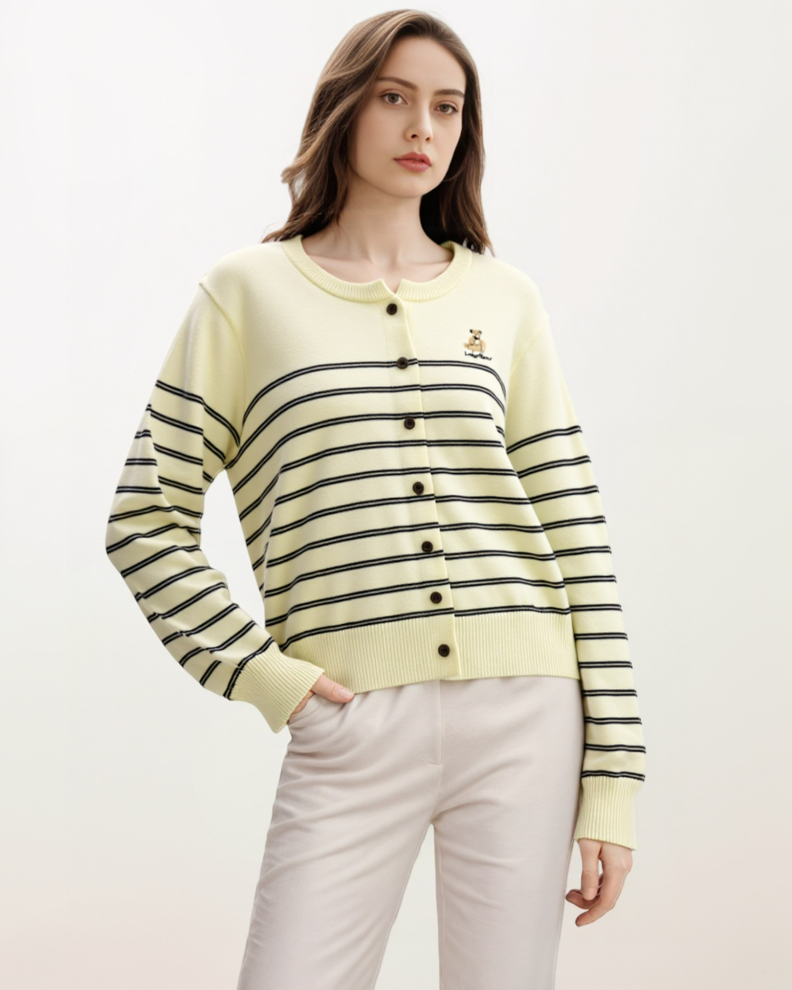 French Stripe Button Cardigan