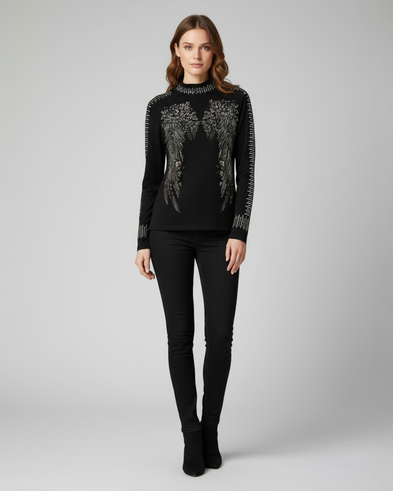Rhinestone Angel Wing High-Neck Top