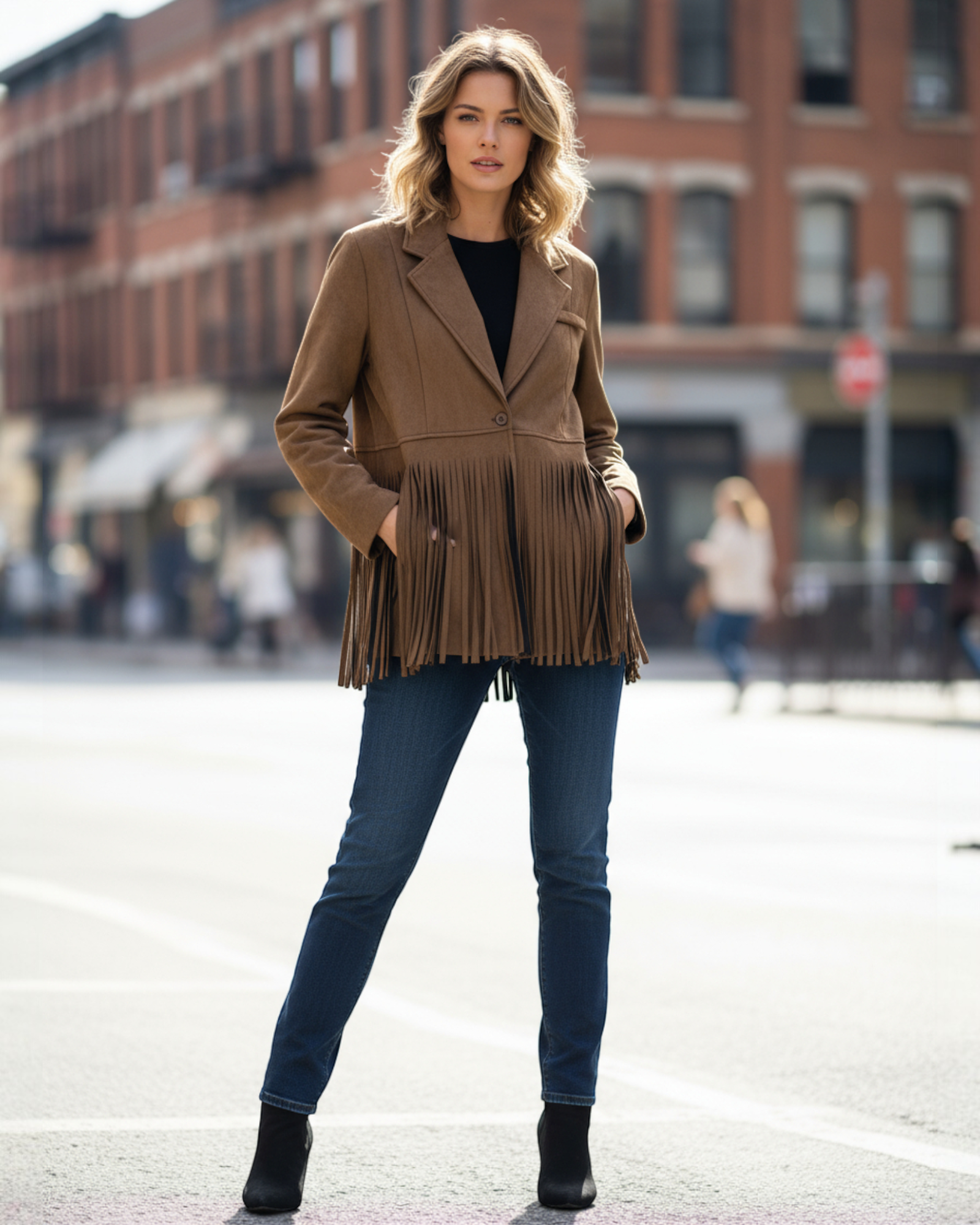 Fringe Detail Suede Jacket