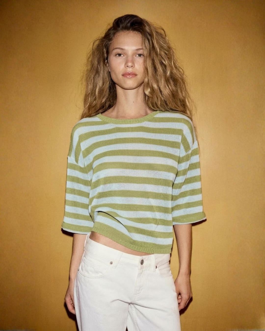 Pastel Stripe Short Sleeve Knit Top