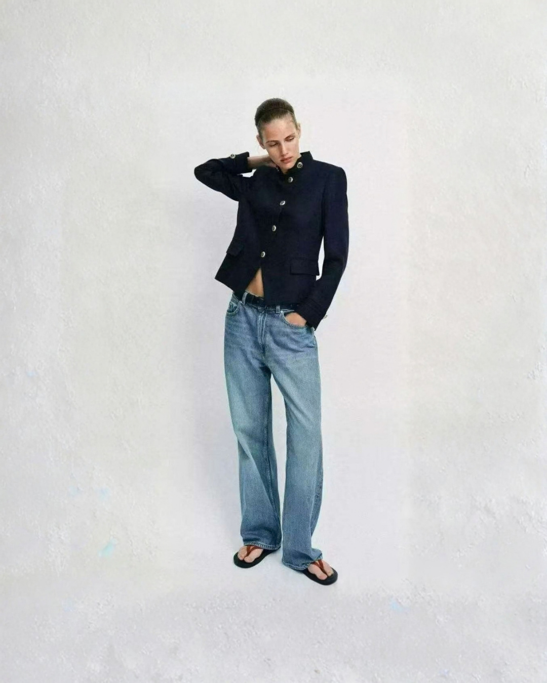 Military Button Cropped Jacket