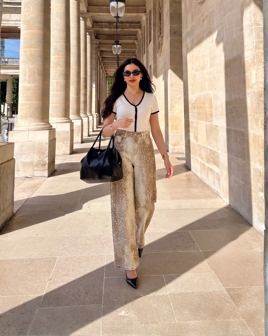Fawn Print Wide-Leg Denim Pants