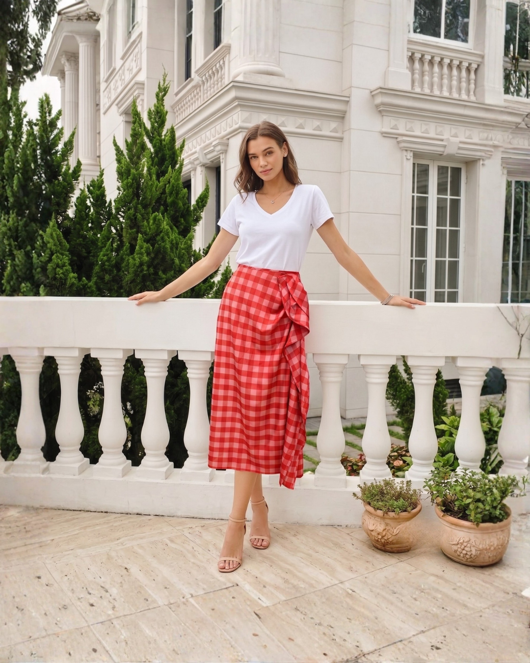 Gingham Wrap Midi Skirt