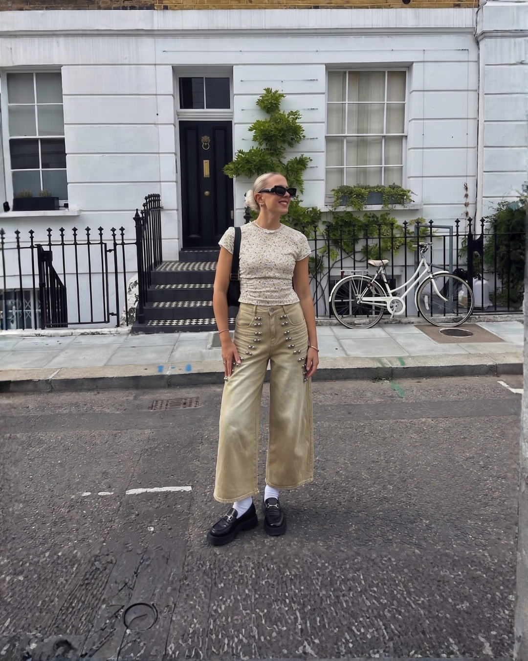 Studded Military Wide Leg Jeans
