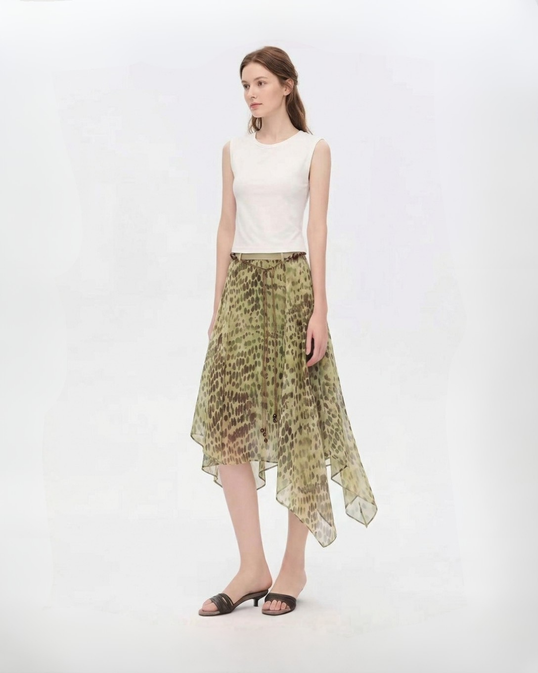 Asymmetrical Animal Print Midi Skirt