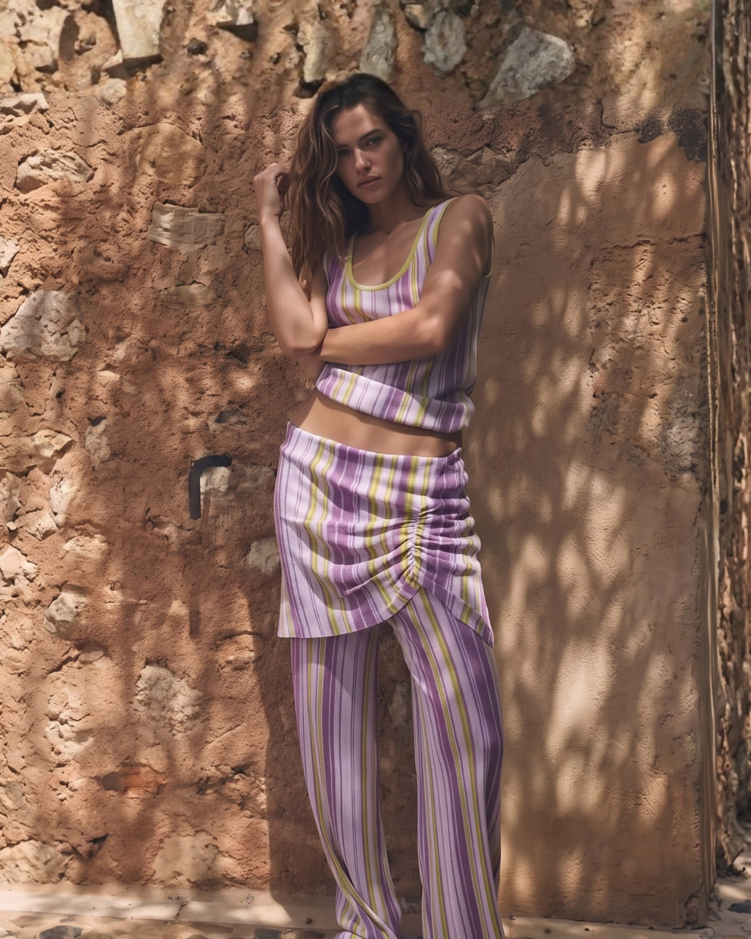 Layered Stripe Wide-Leg Pants