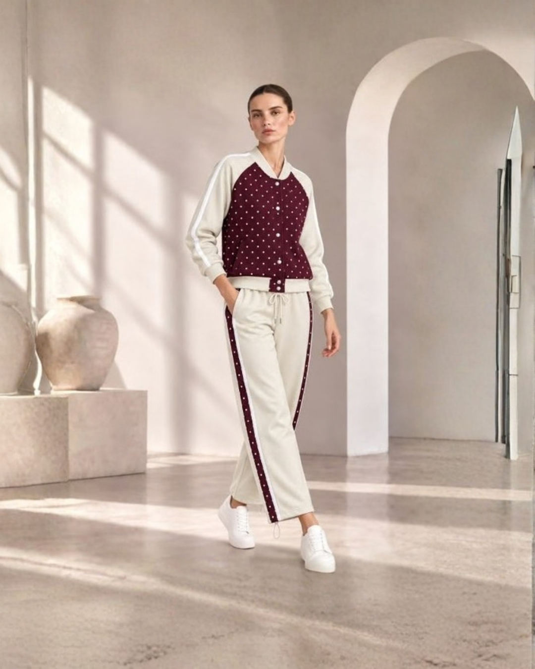 Polka Dot Ruffle-Trim Track Set