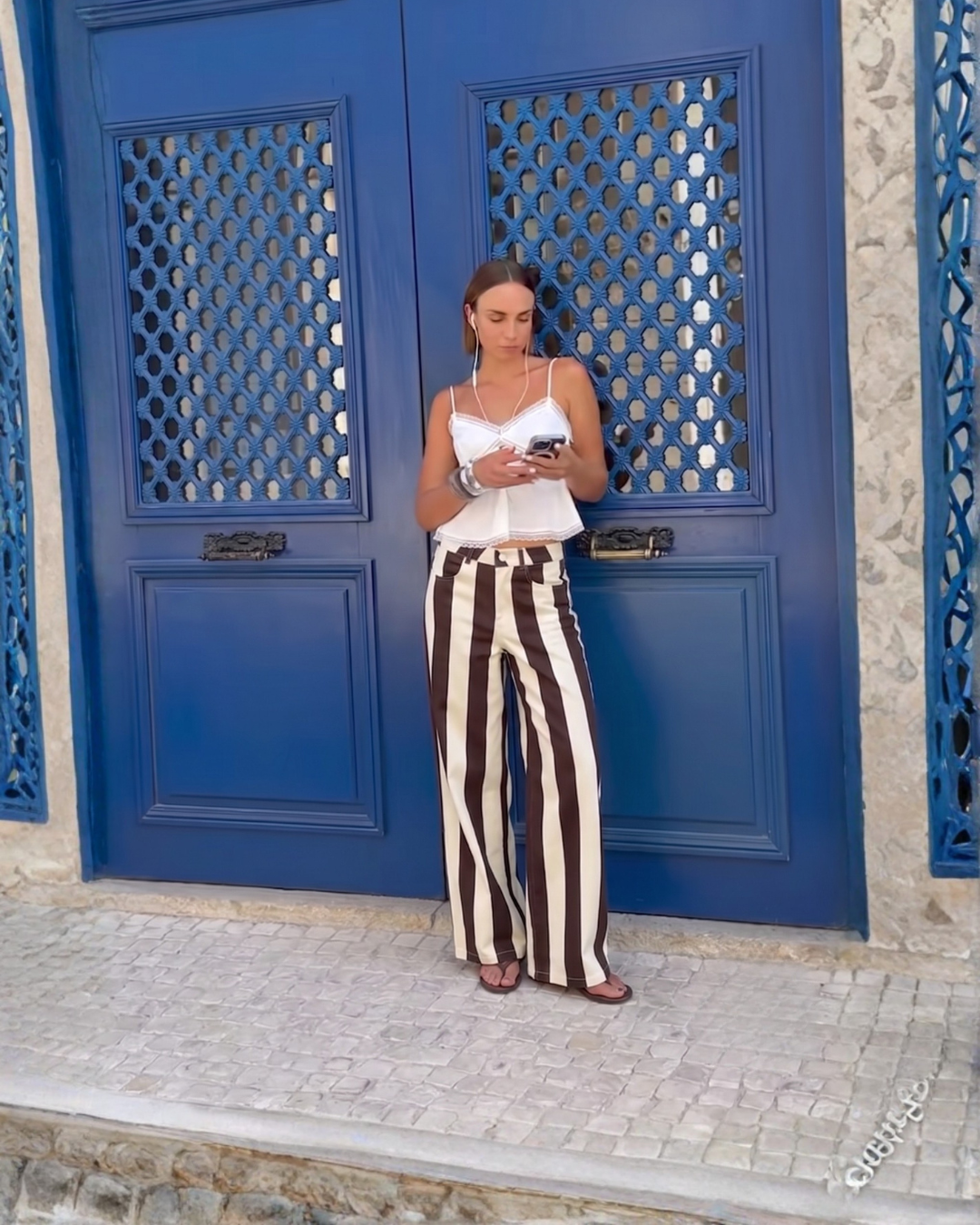 Retro Stripe Wide-Leg Pants