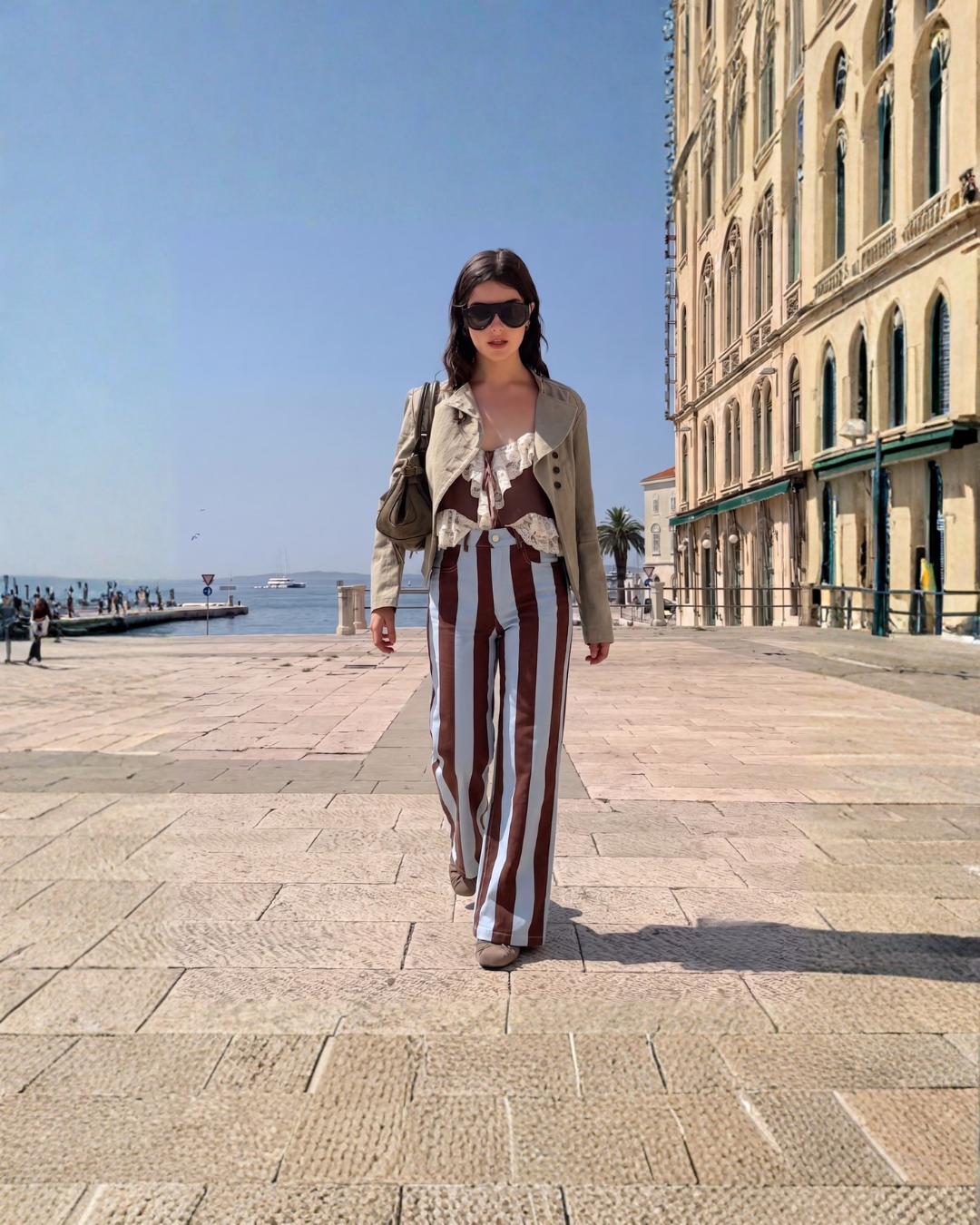Retro Stripe Wide-Leg Pants