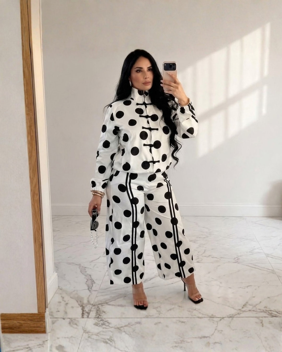 Polka Dot Frog Closure Jacket & Jogger Pants Set