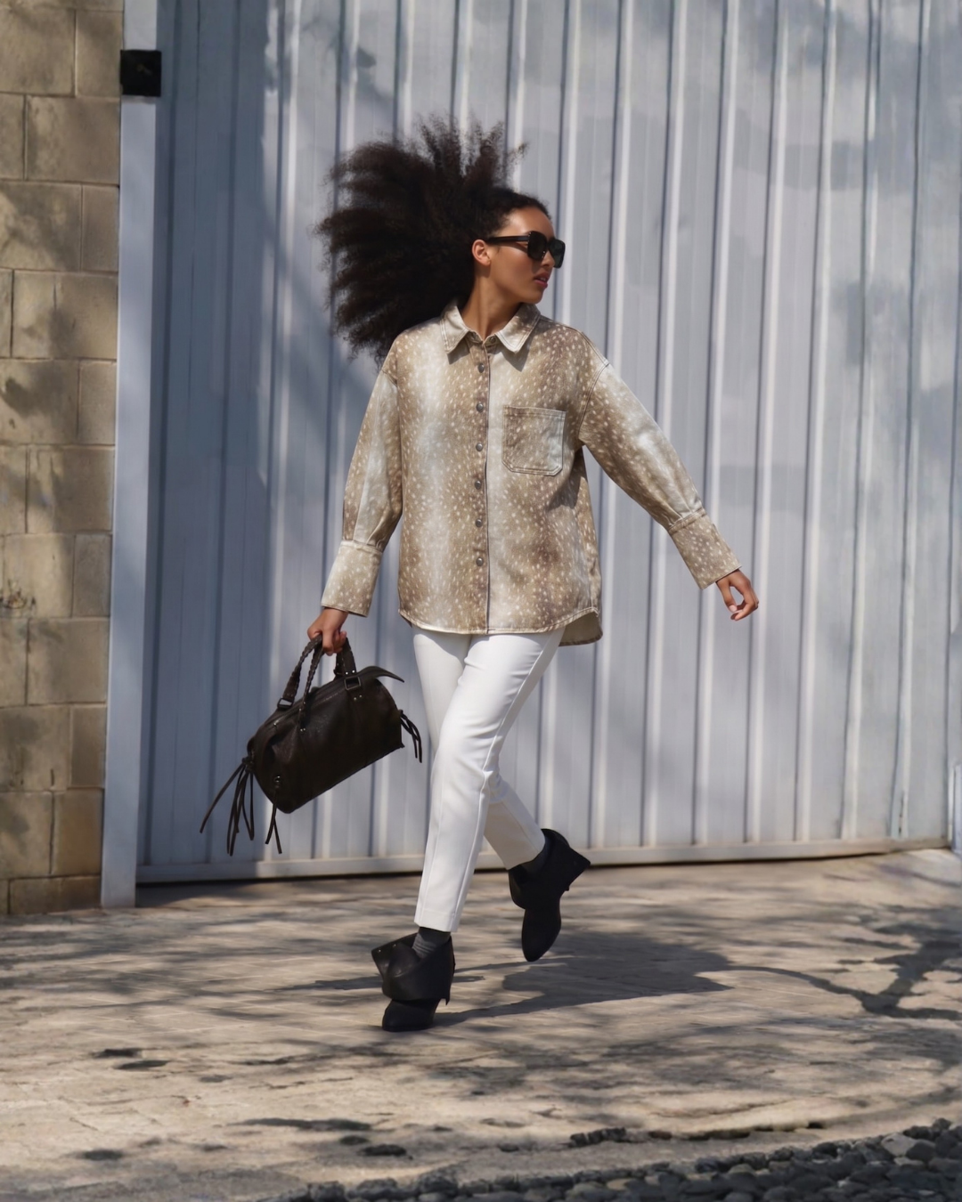 Deer Print Button-Up Shirt Jacket