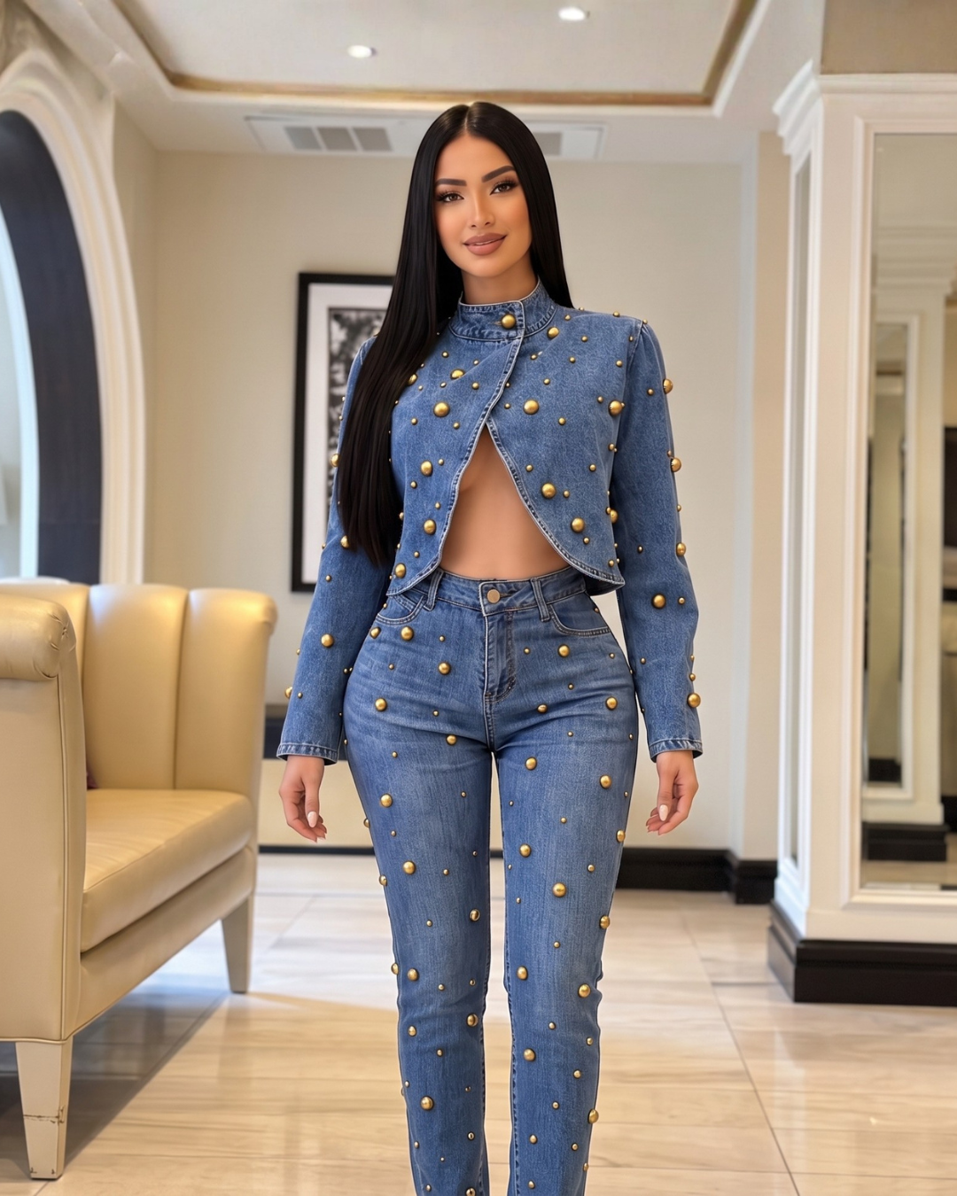 Pearl Stud Cropped Jacket