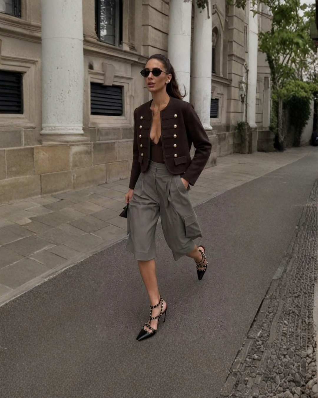 Military Button Knit Zip Jacket