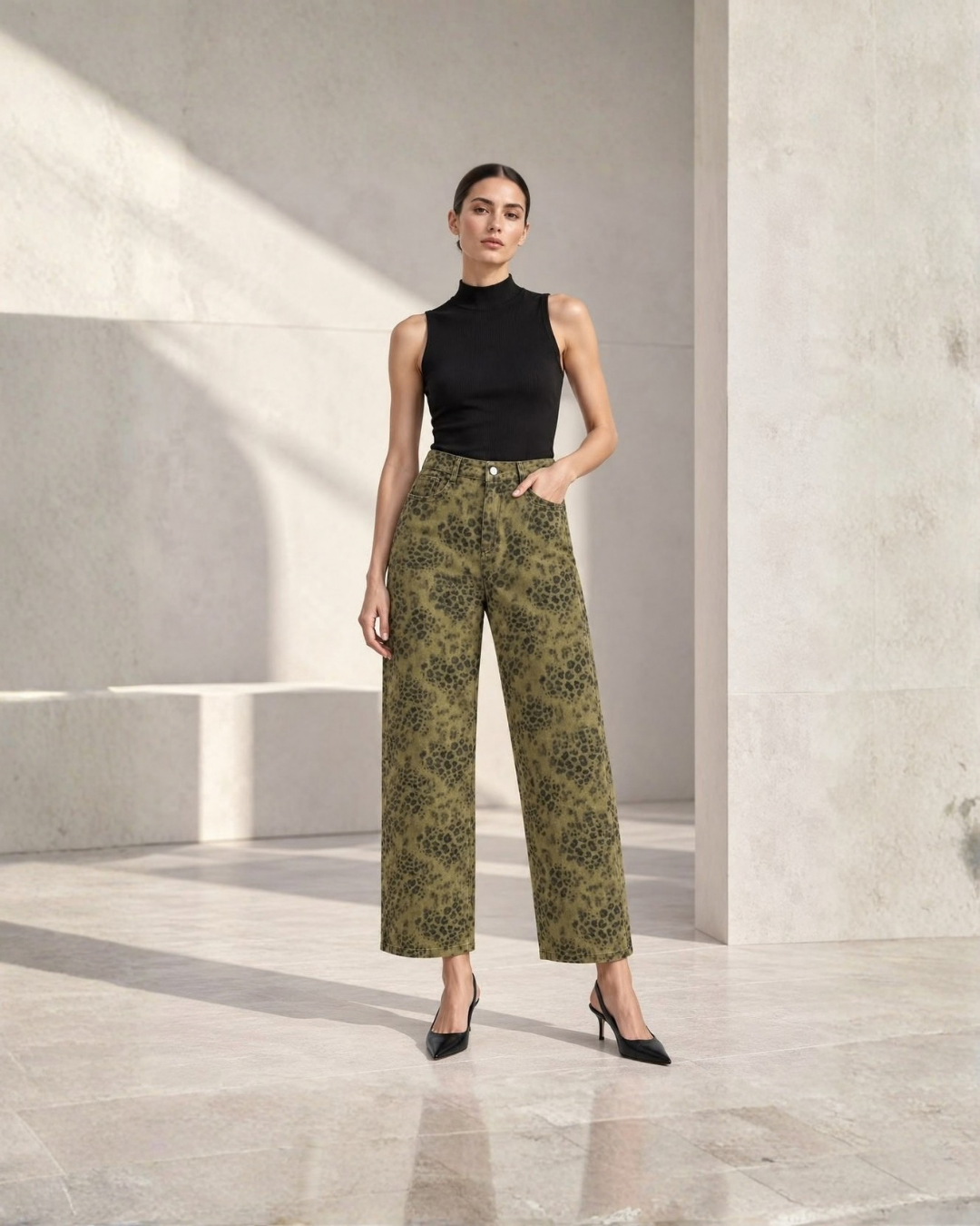 Leopard Print Wide-Leg Pants