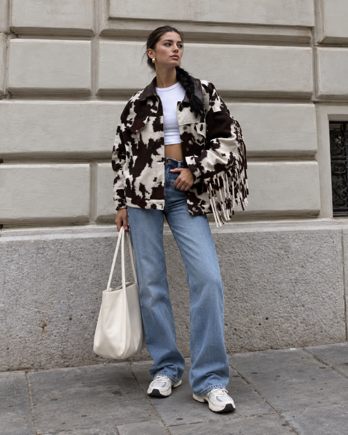 Cow Print Fringe Jacket