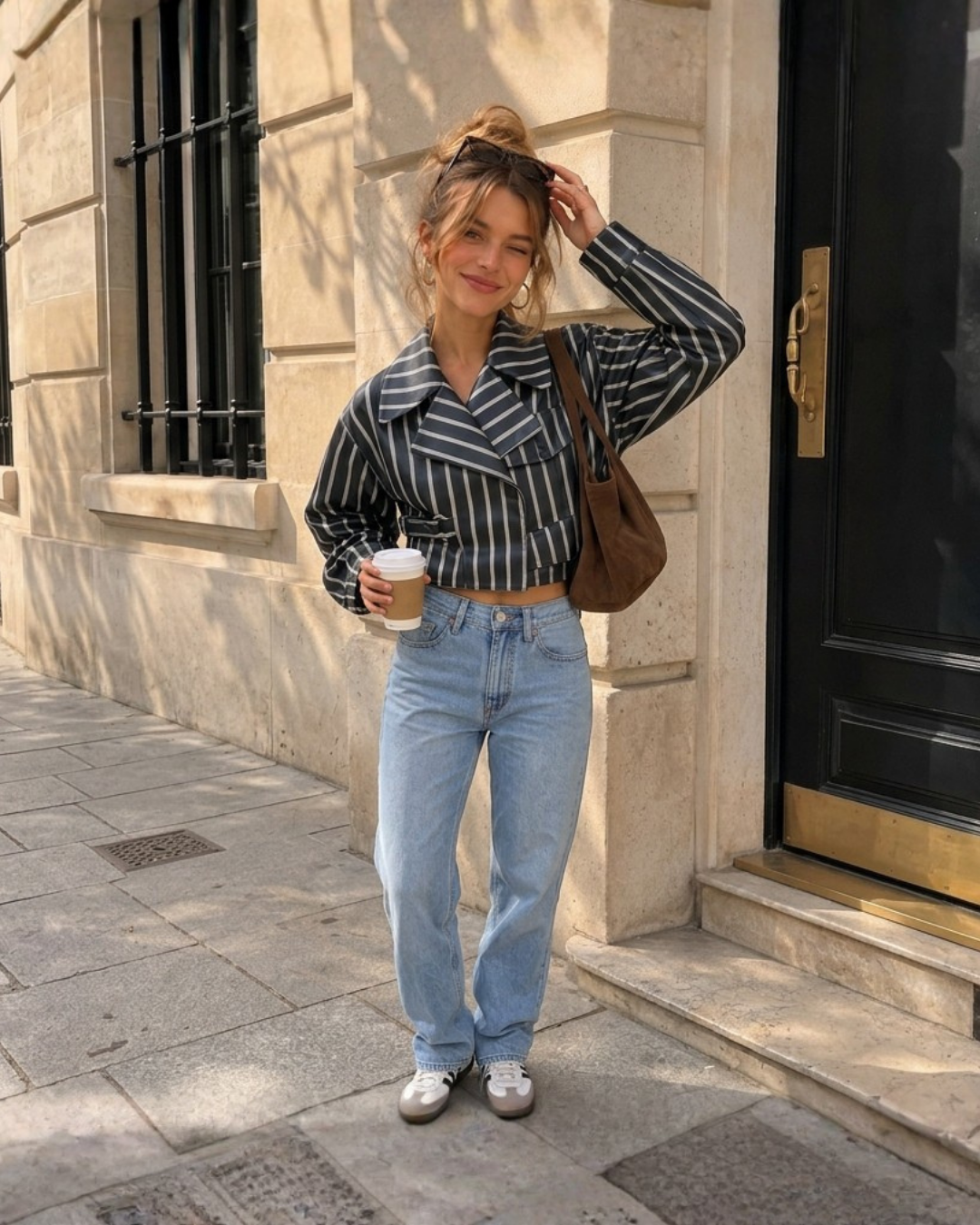 Striped Faux Leather Moto Jacket