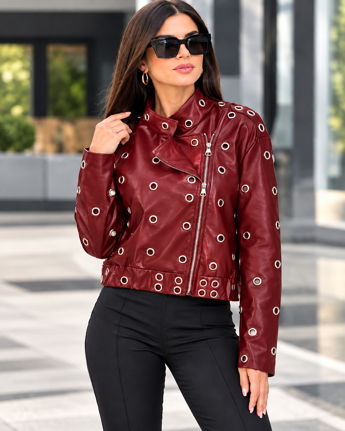 Grommet Faux Leather Moto Jacket