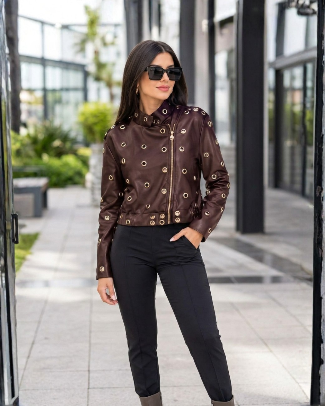 Grommet Faux Leather Moto Jacket