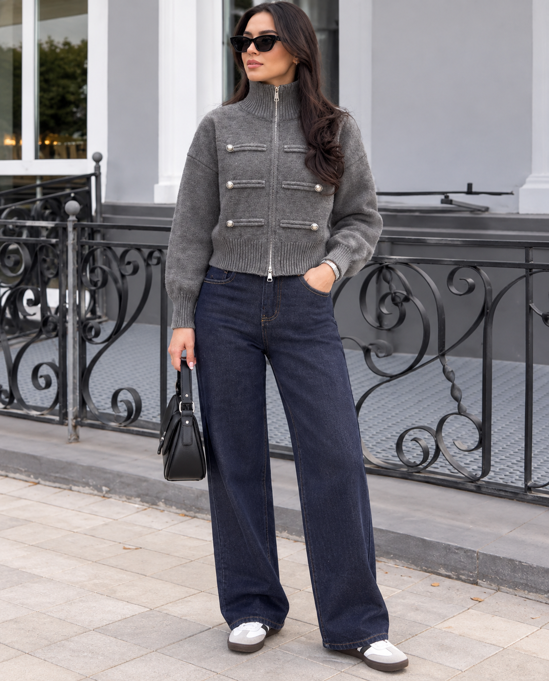 Military Button Knit Zip Cardigan