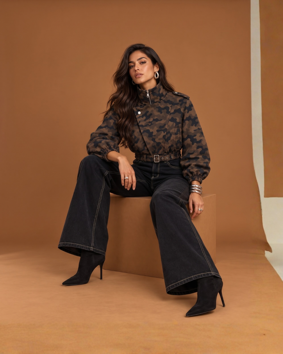 Cropped Camo Moto Jacket