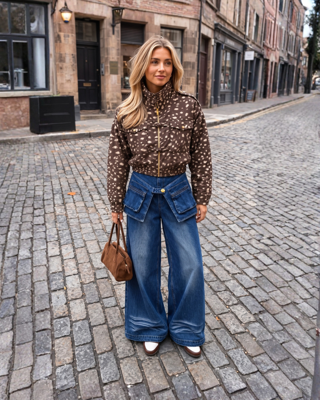 Layered Pocket Wide-Leg Jeans